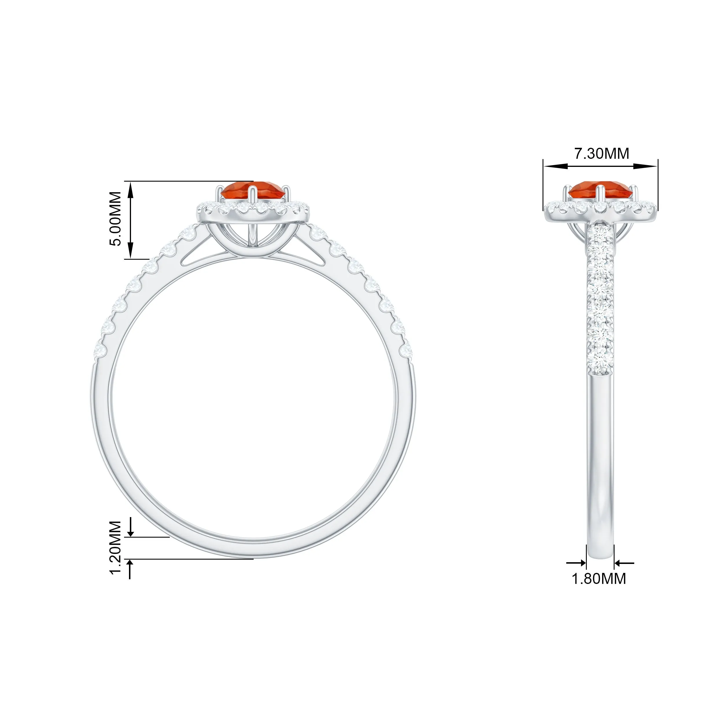 0.75 CT Fire Opal and Diamond Halo Engagement Ring