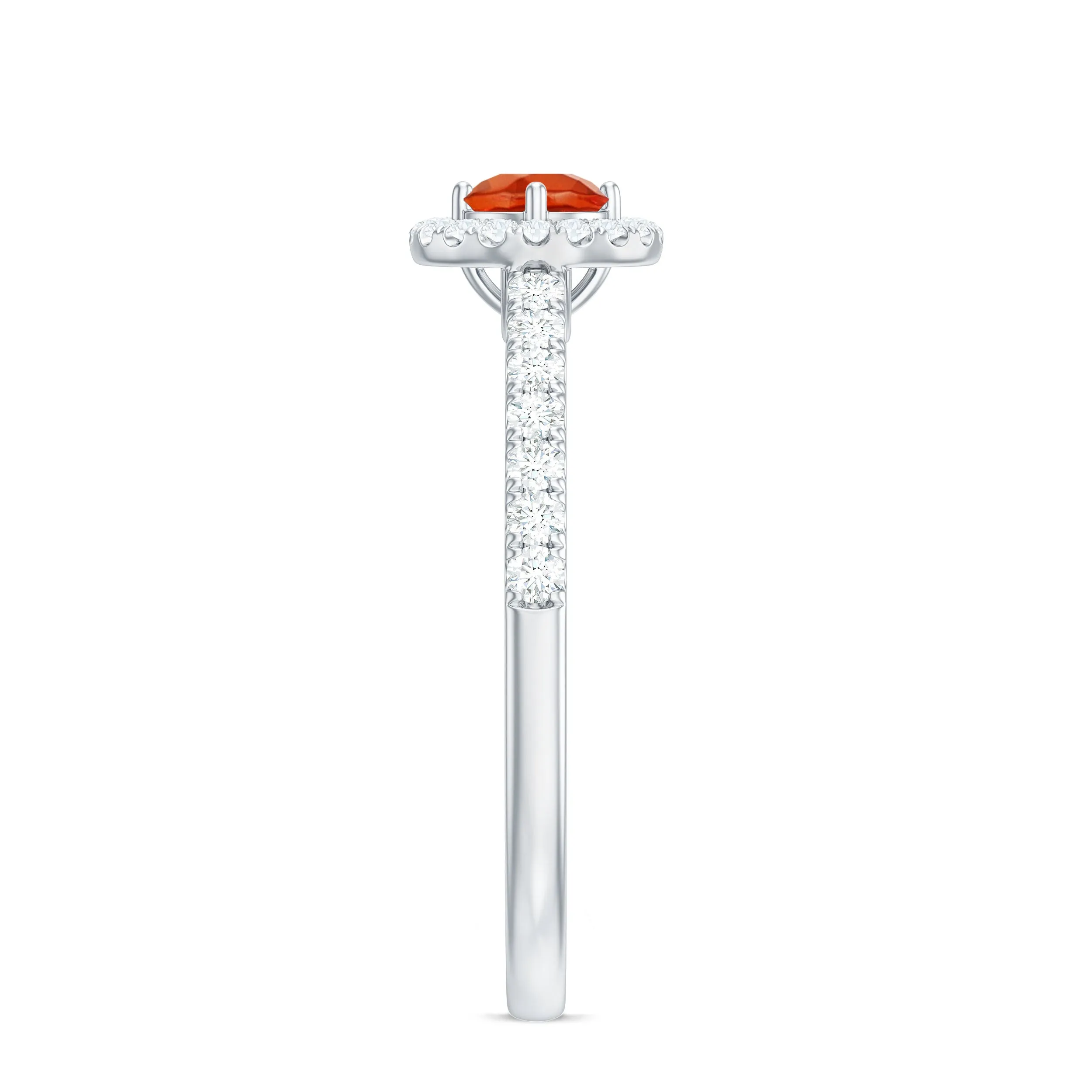 0.75 CT Fire Opal and Diamond Halo Engagement Ring