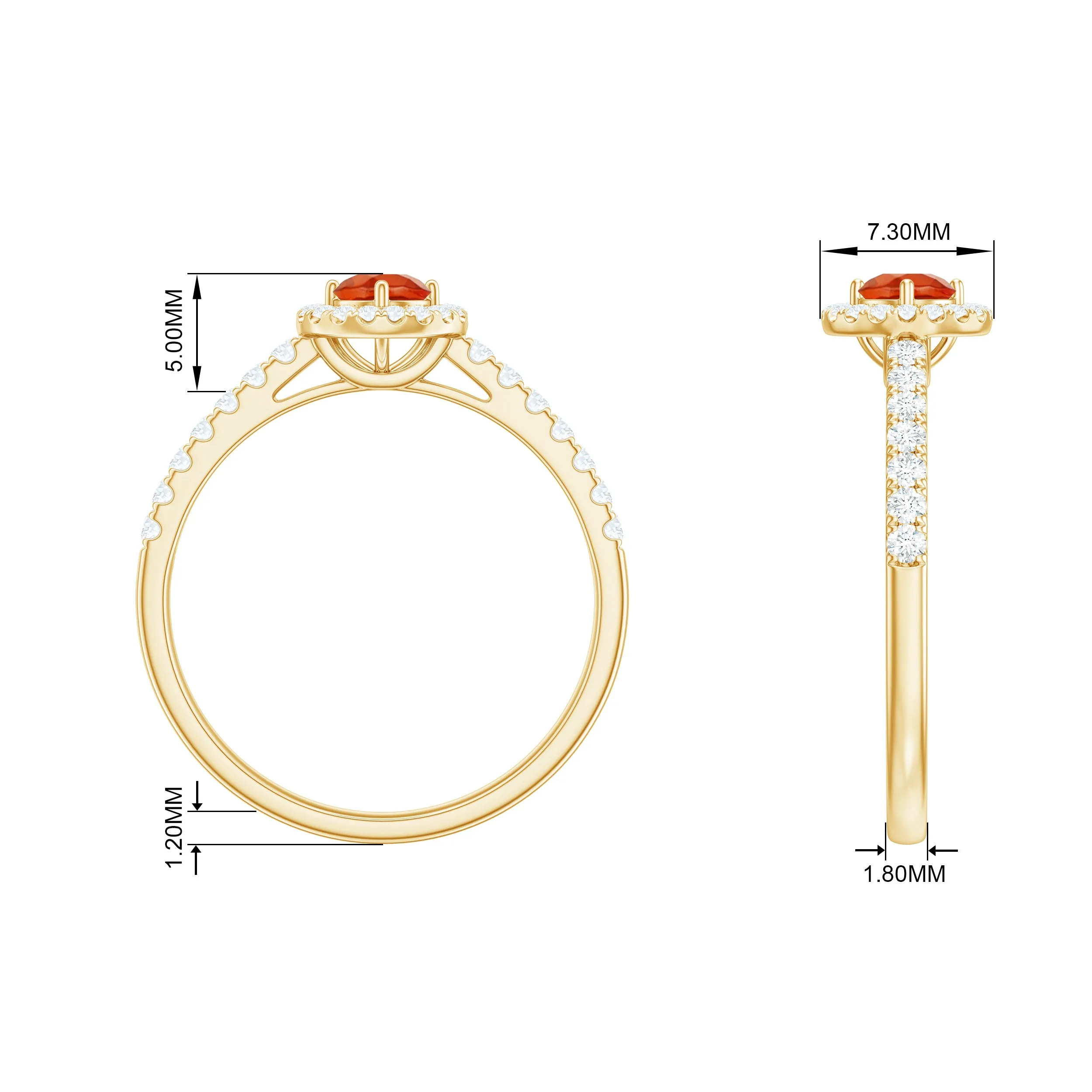 0.75 CT Fire Opal and Diamond Halo Engagement Ring