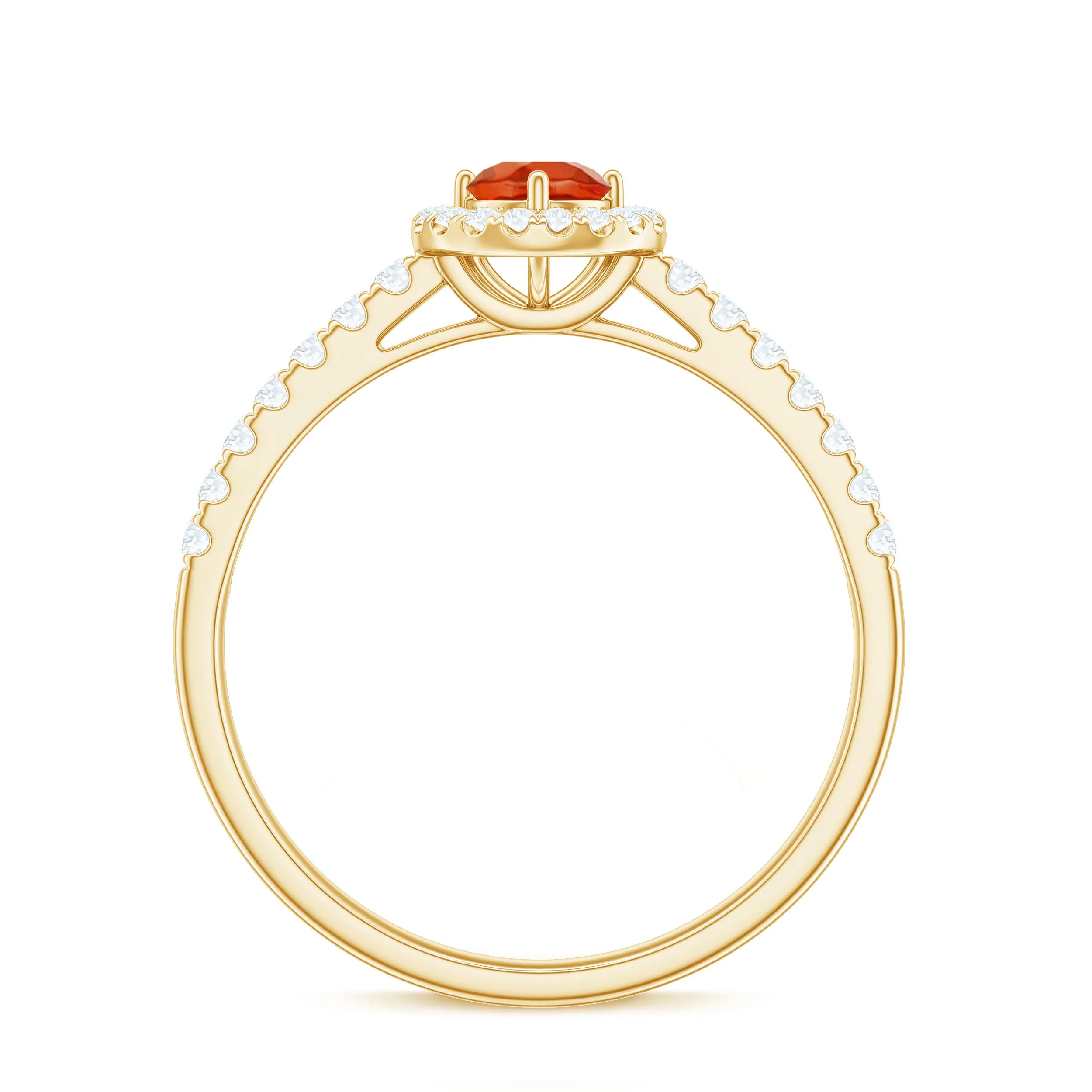 0.75 CT Fire Opal and Diamond Halo Engagement Ring