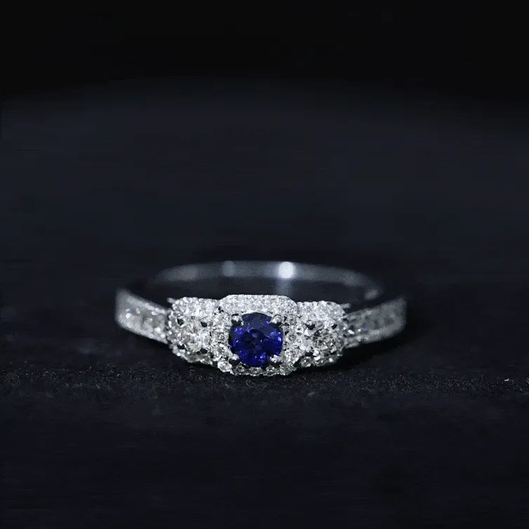 1 CT Vintage Inspired Blue Sapphire Engagement Ring with Diamond