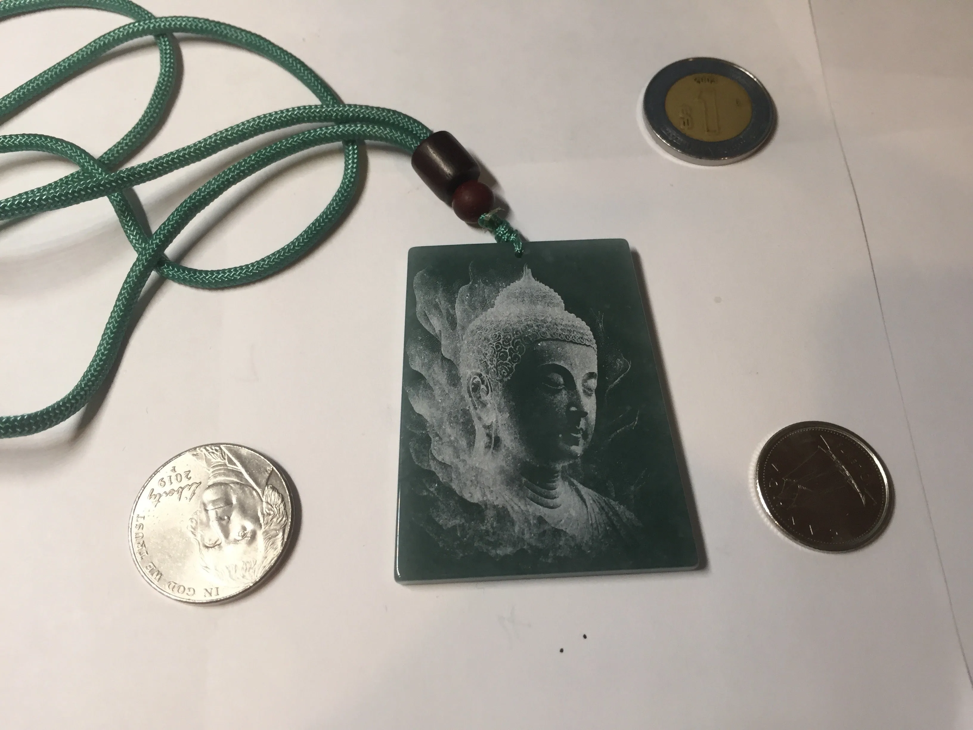 100% Natural type A green/blue/gray Guatemala jadeite Jade shadow carving buddha pendant necklace BP114
