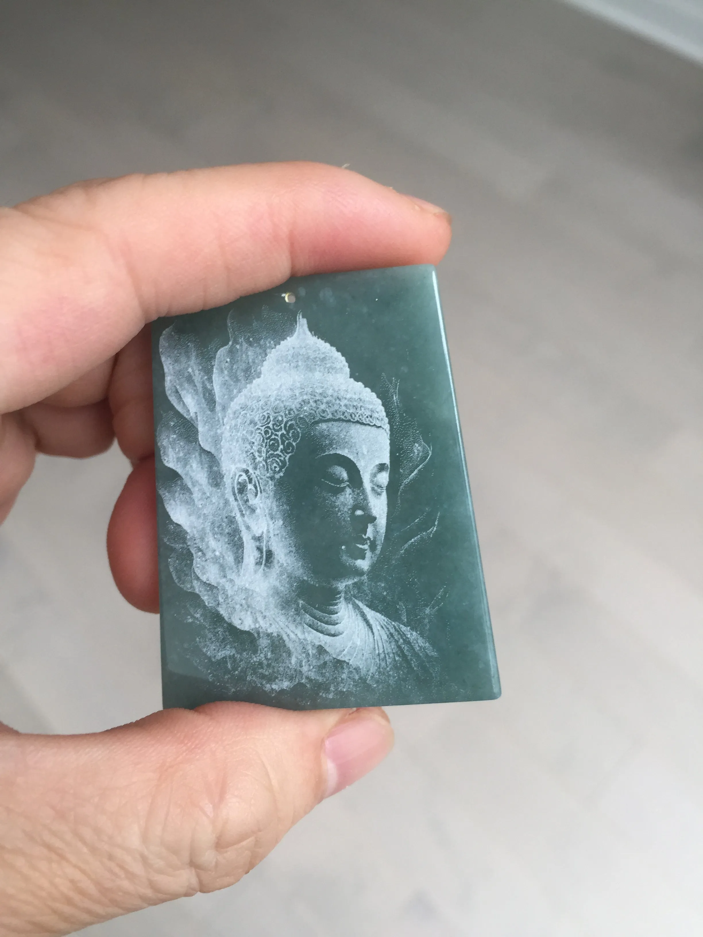 100% Natural type A green/blue/gray Guatemala jadeite Jade shadow carving buddha pendant necklace BP114