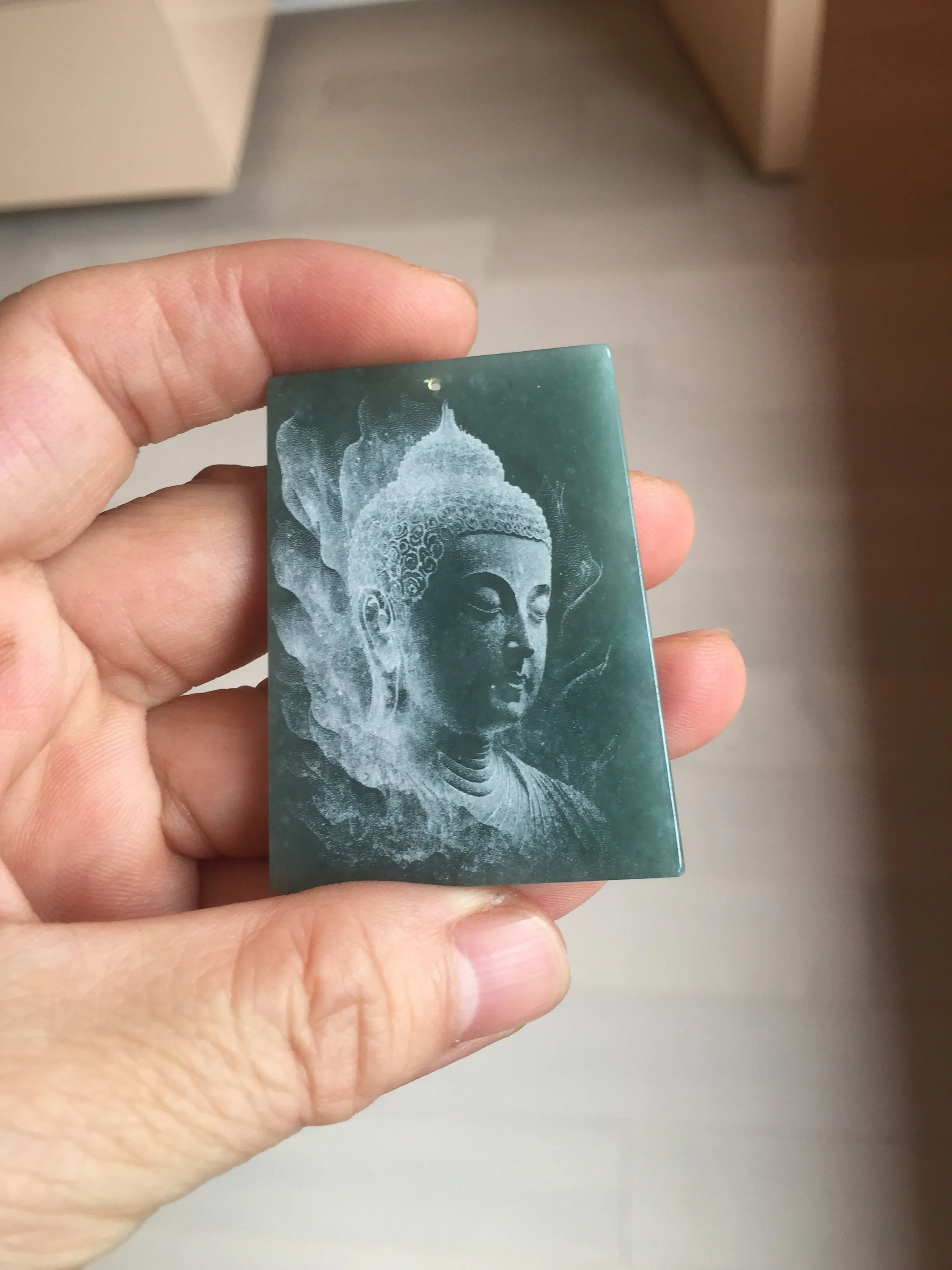 100% Natural type A green/blue/gray Guatemala jadeite Jade shadow carving buddha pendant necklace BP114