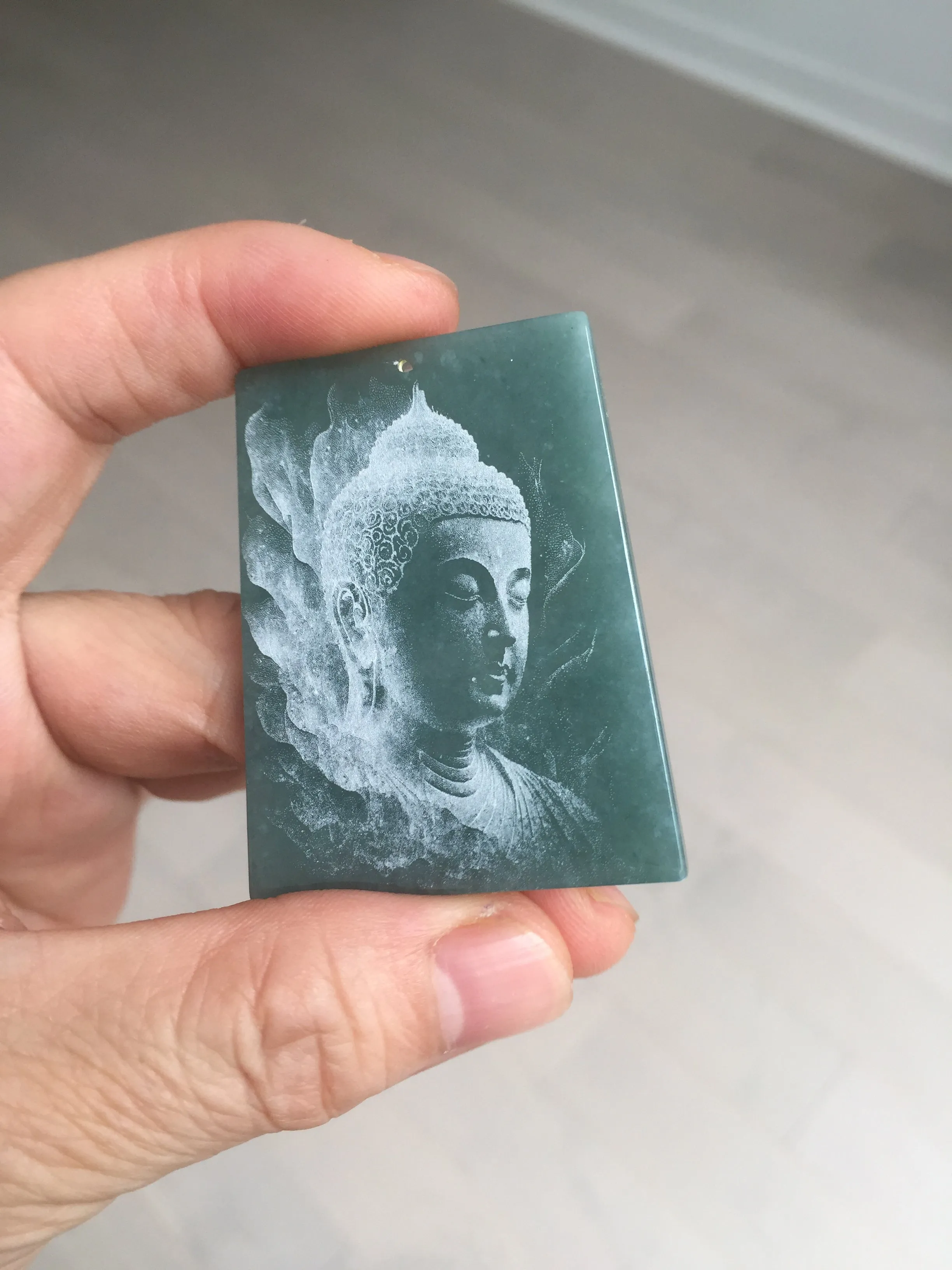 100% Natural type A green/blue/gray Guatemala jadeite Jade shadow carving buddha pendant necklace BP114