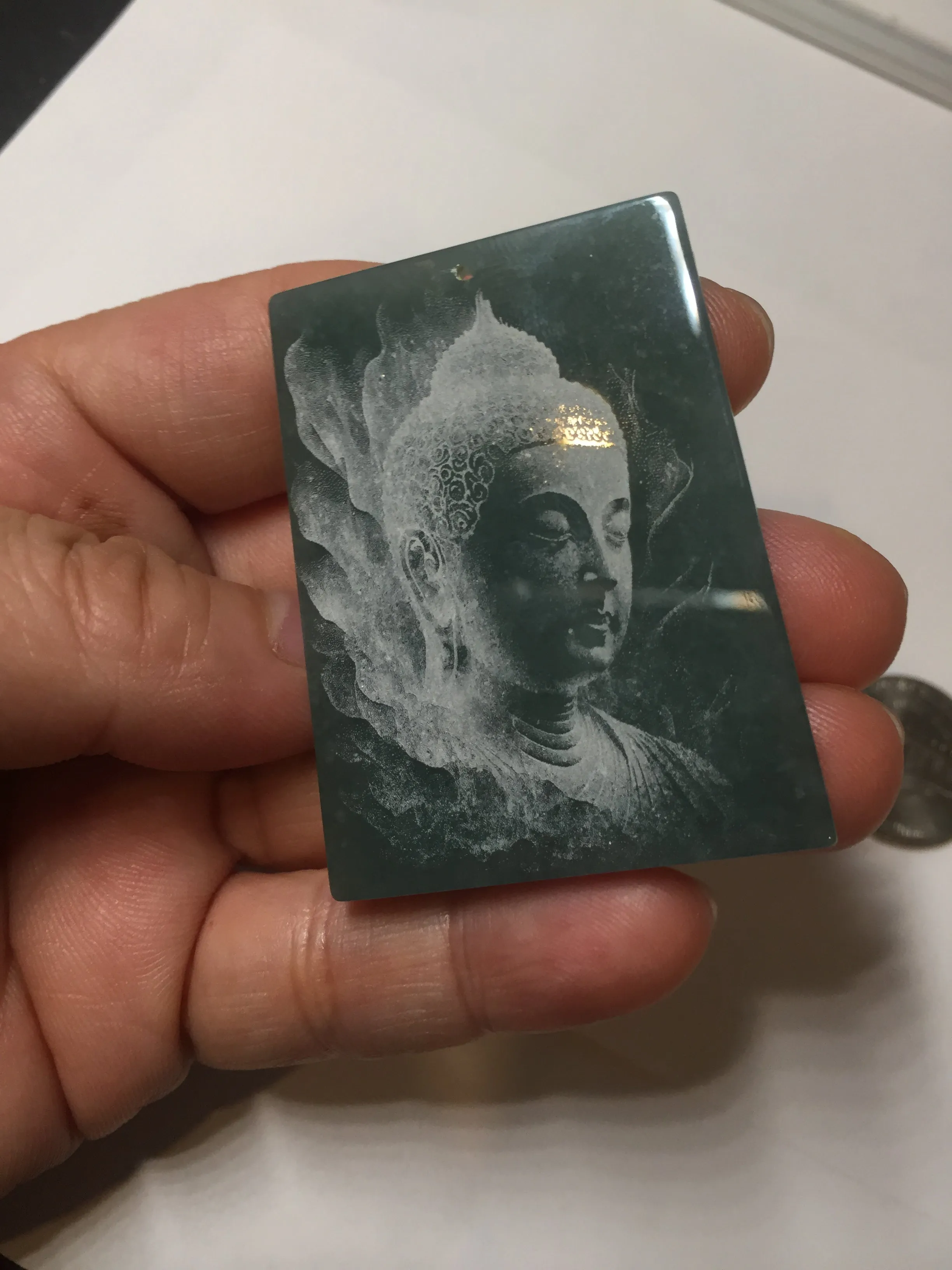 100% Natural type A green/blue/gray Guatemala jadeite Jade shadow carving buddha pendant necklace BP114