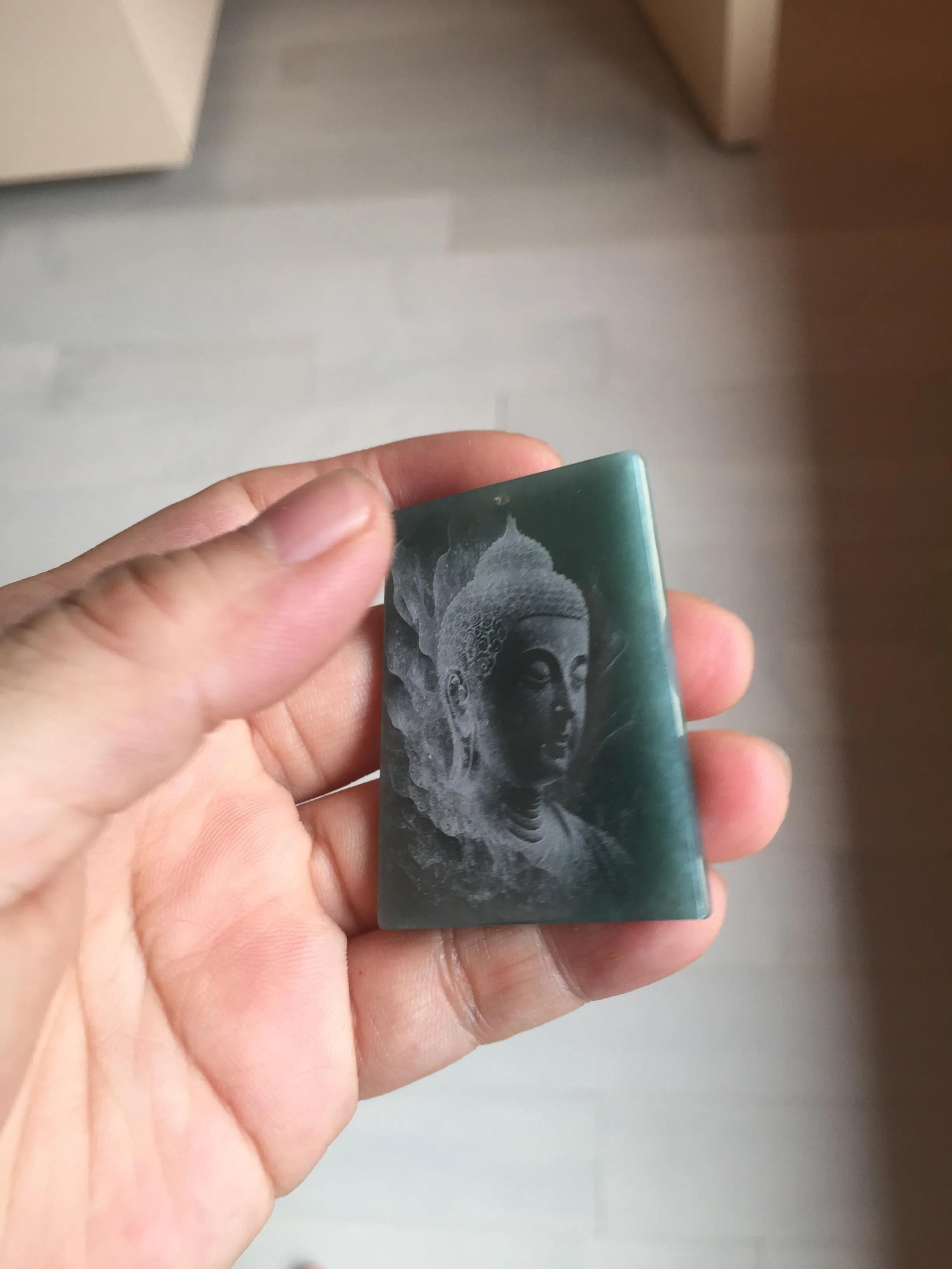 100% Natural type A green/blue/gray Guatemala jadeite Jade shadow carving buddha pendant necklace BP114