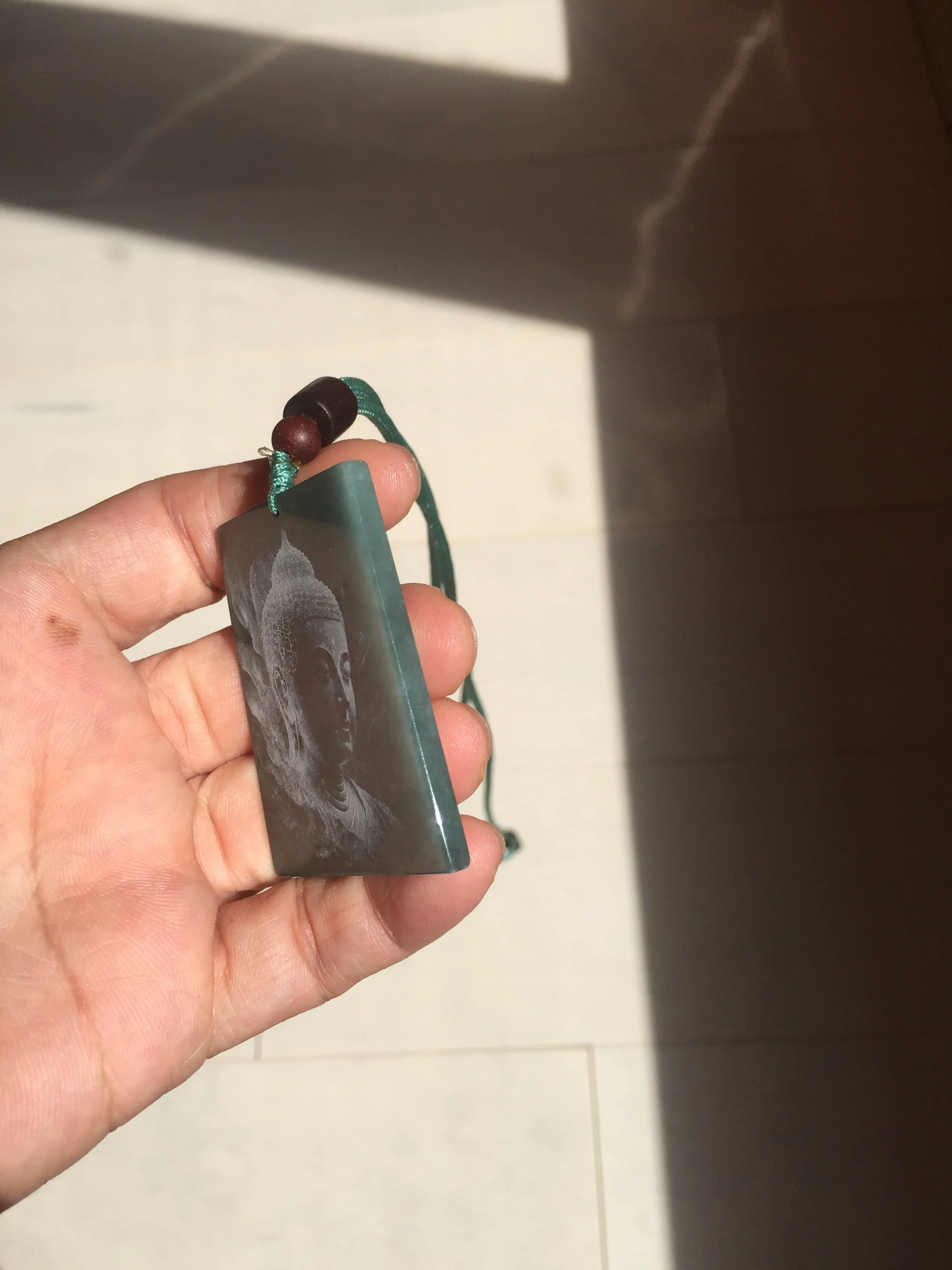 100% Natural type A green/blue/gray Guatemala jadeite Jade shadow carving buddha pendant necklace BP114