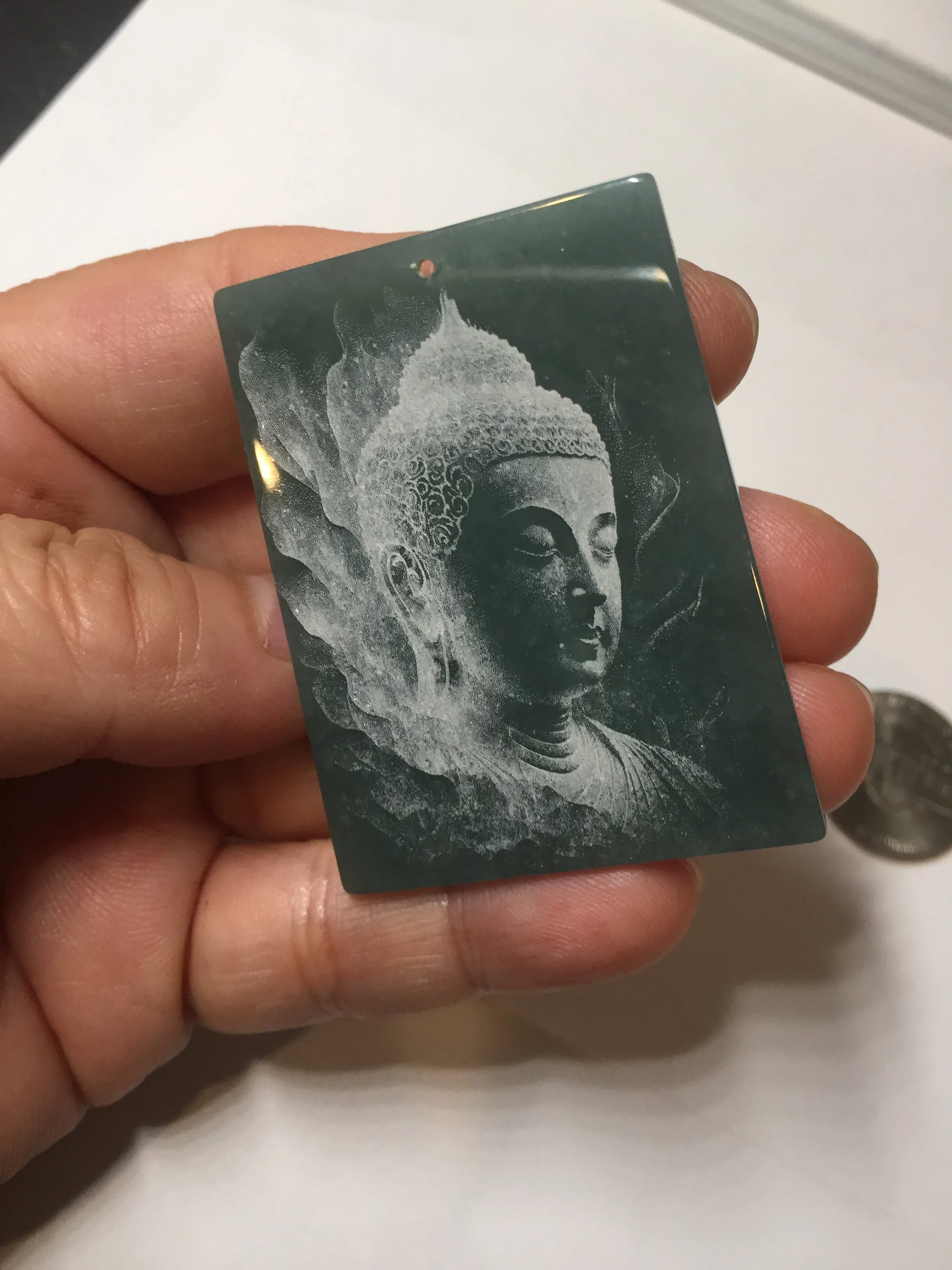 100% Natural type A green/blue/gray Guatemala jadeite Jade shadow carving buddha pendant necklace BP114