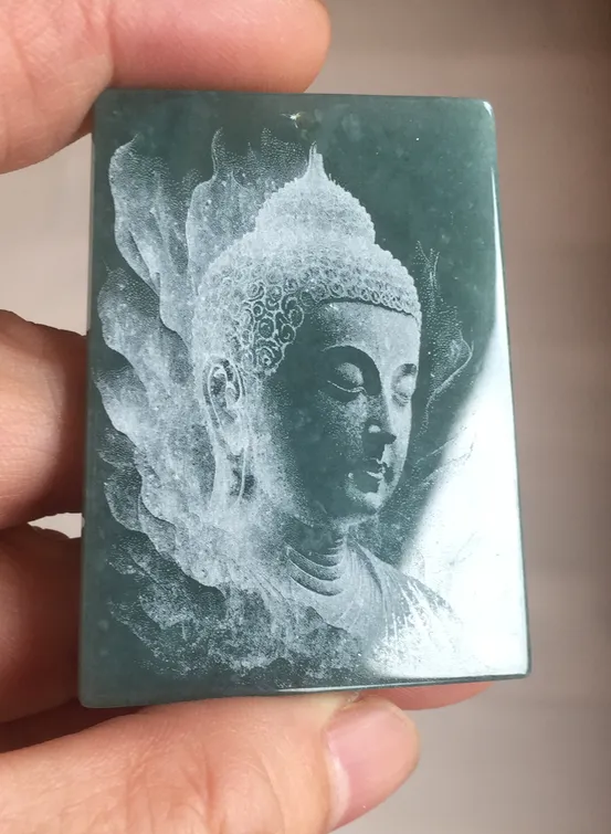 100% Natural type A green/blue/gray Guatemala jadeite Jade shadow carving buddha pendant necklace BP114