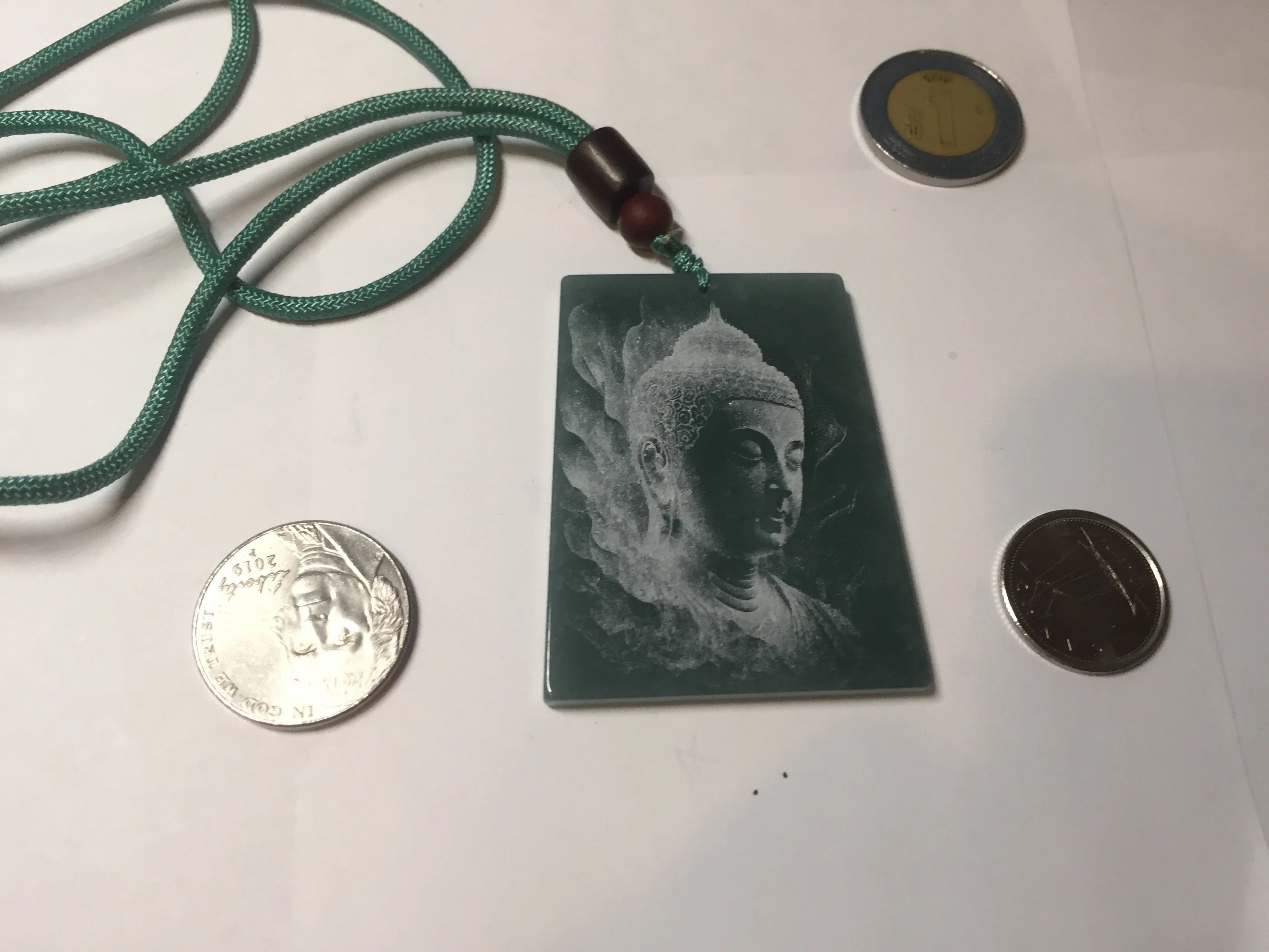 100% Natural type A green/blue/gray Guatemala jadeite Jade shadow carving buddha pendant necklace BP114