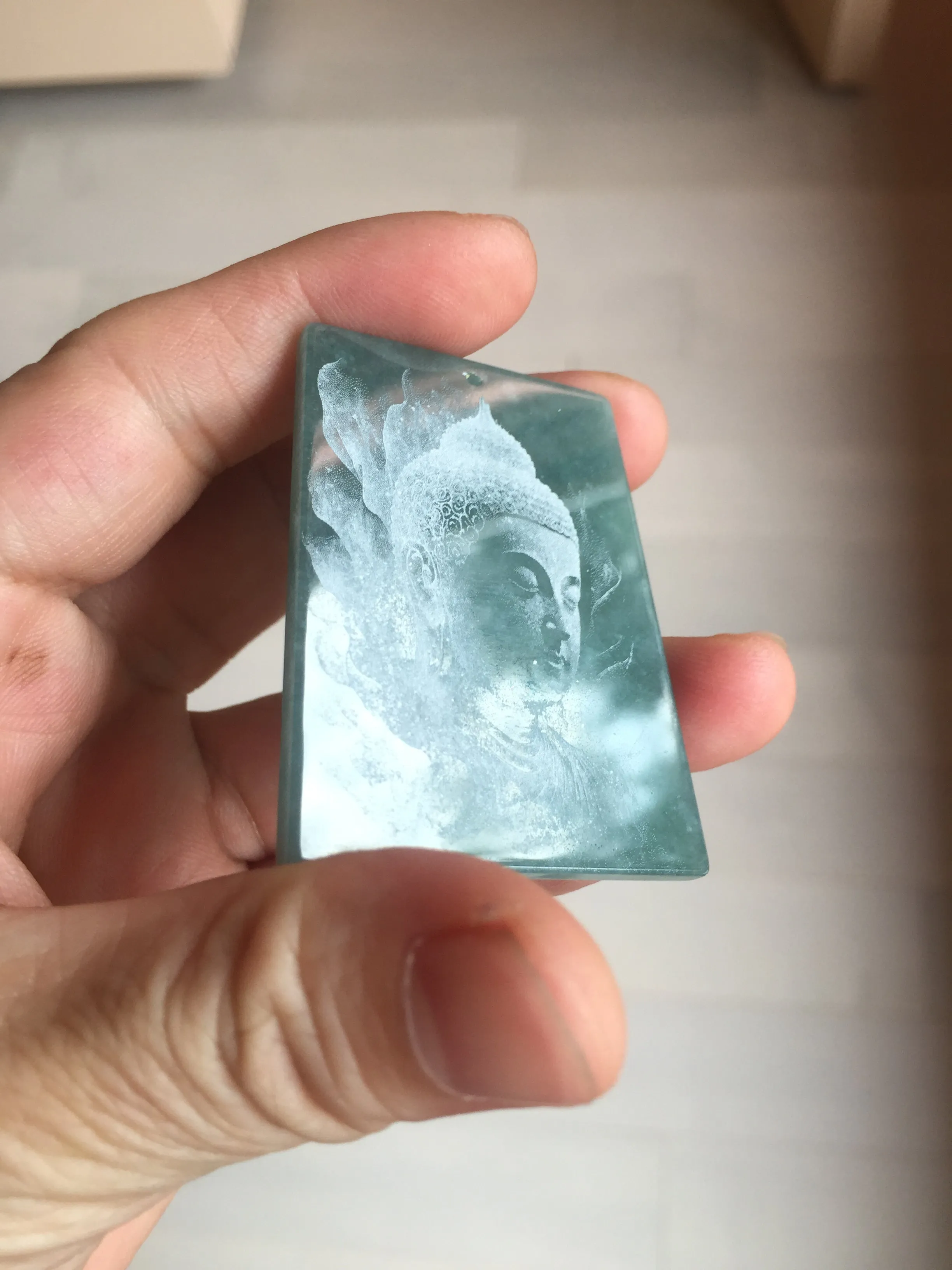 100% Natural type A green/blue/gray Guatemala jadeite Jade shadow carving buddha pendant necklace BP114