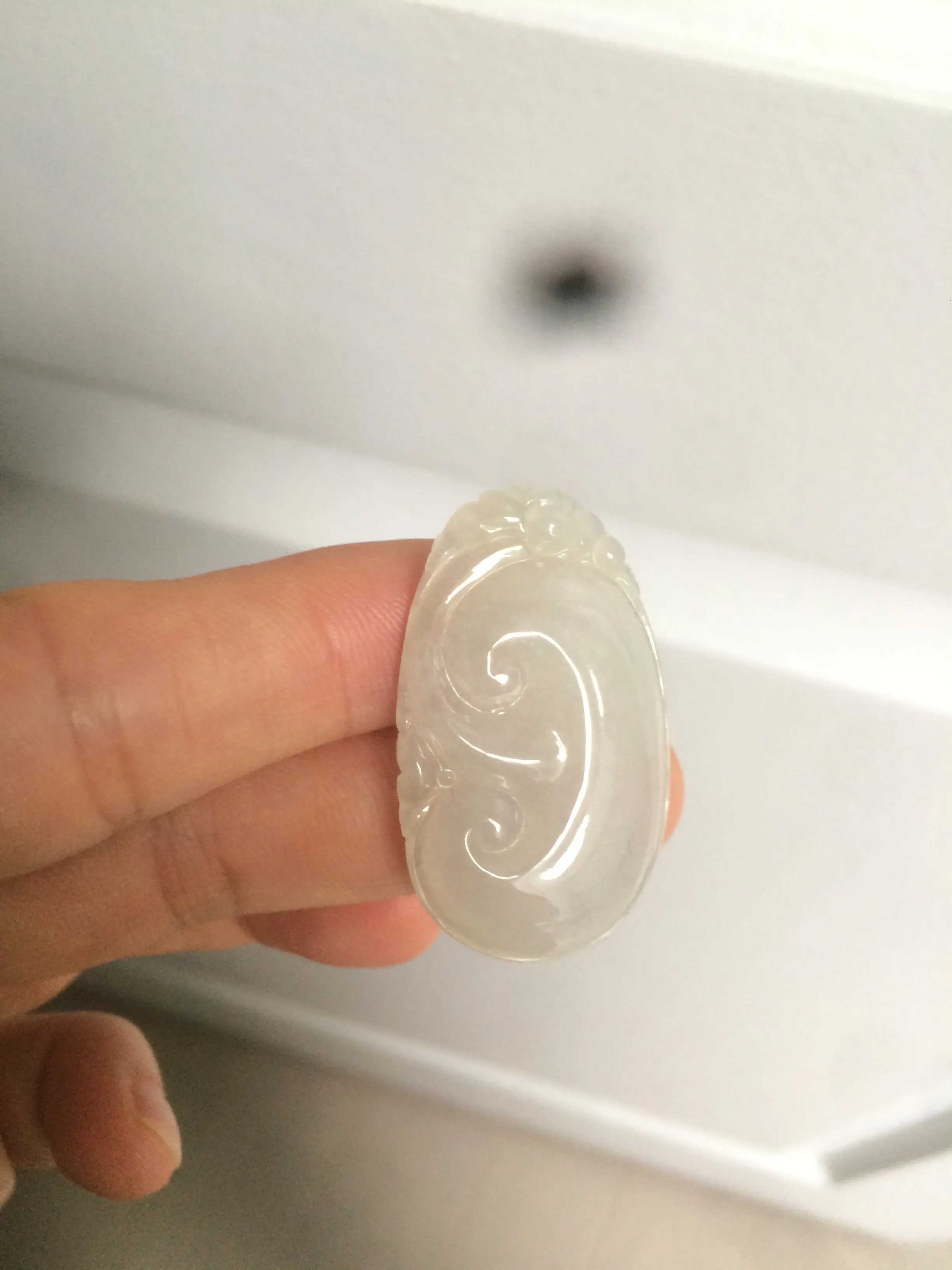 100% Natural type A icy watery fine texture Jadeite Jade RuYi(如意) pendant AY21