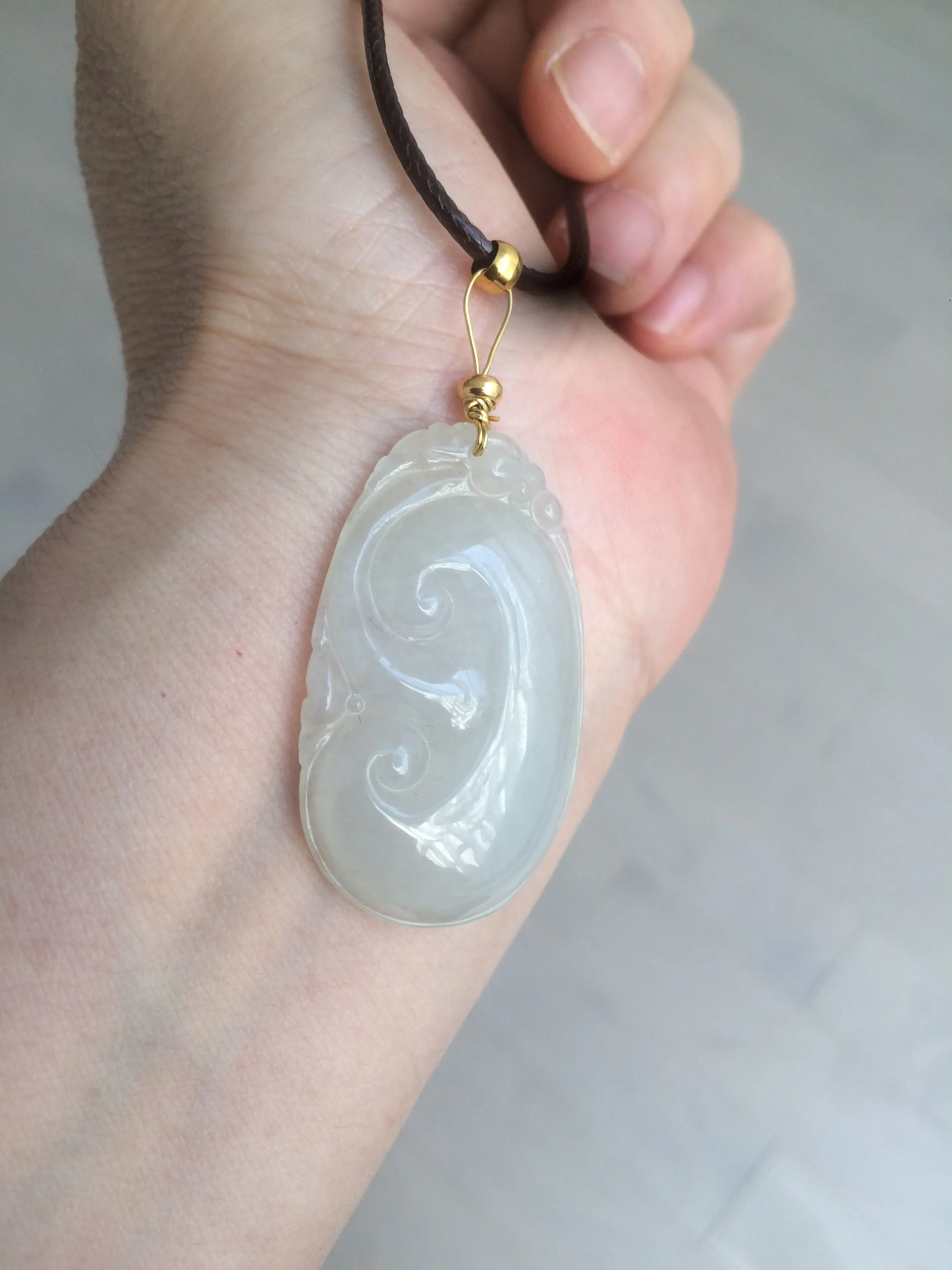 100% Natural type A icy watery fine texture Jadeite Jade RuYi(如意) pendant AY21