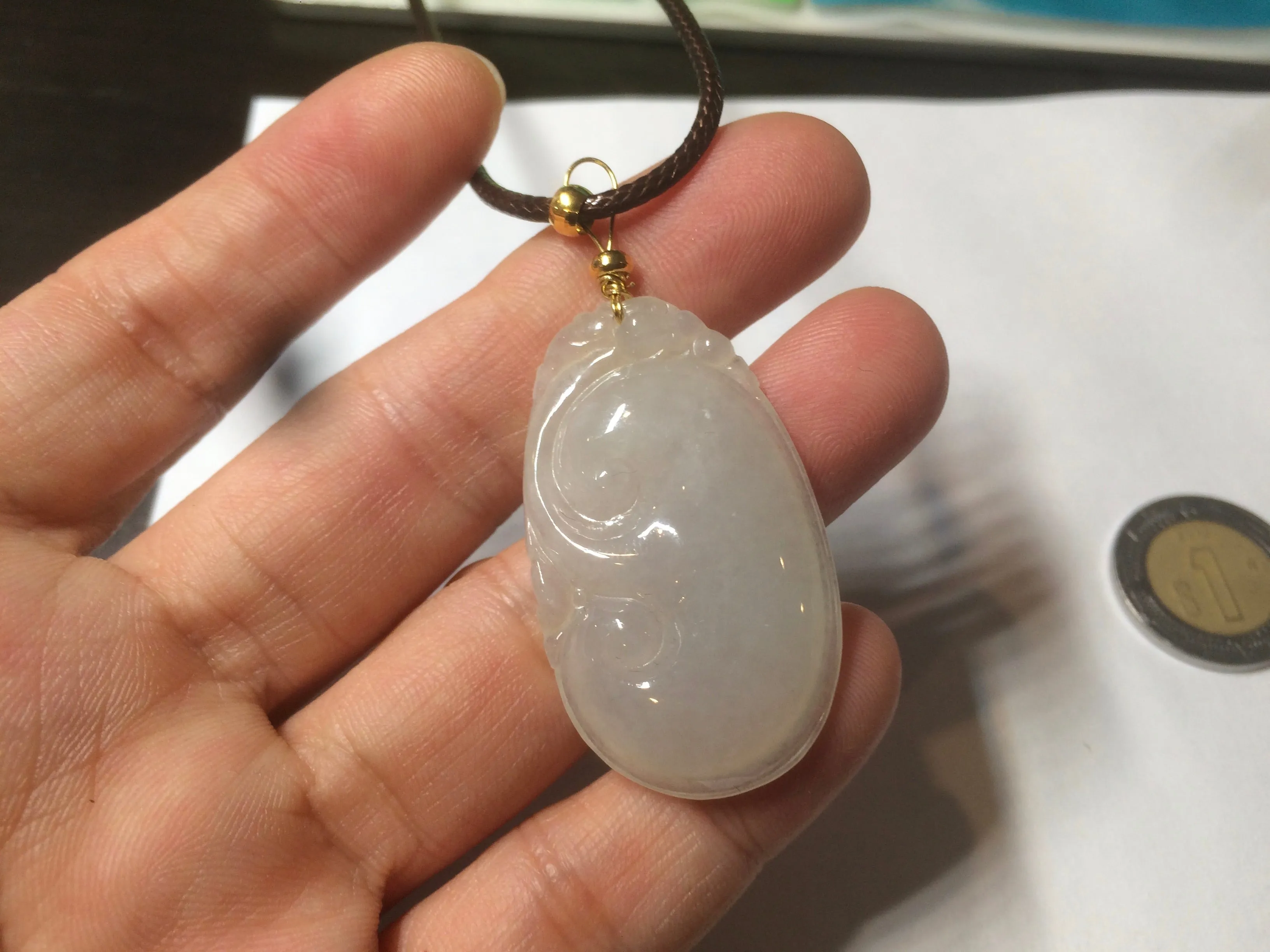 100% Natural type A icy watery fine texture Jadeite Jade RuYi(如意) pendant AY21