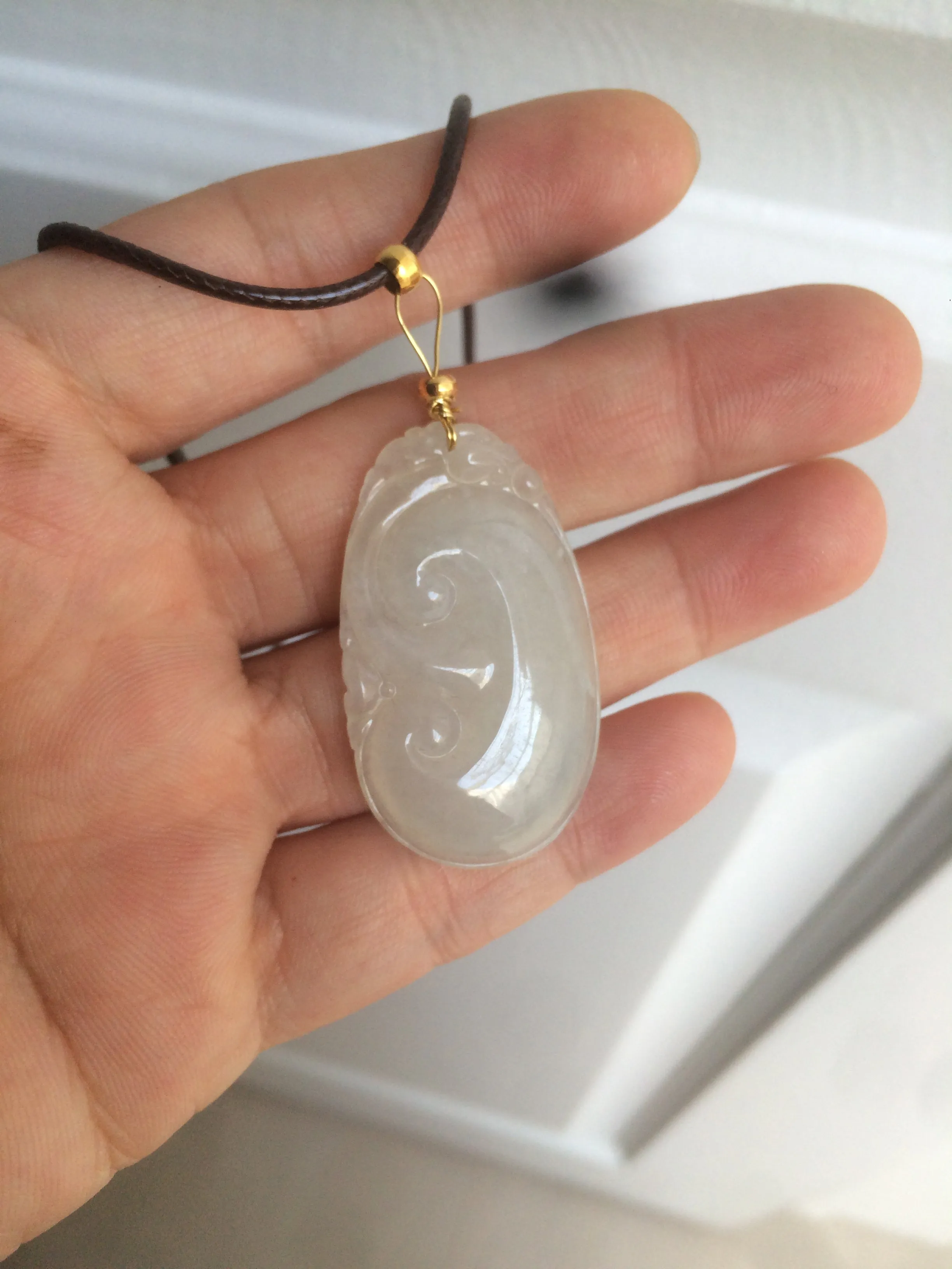 100% Natural type A icy watery fine texture Jadeite Jade RuYi(如意) pendant AY21