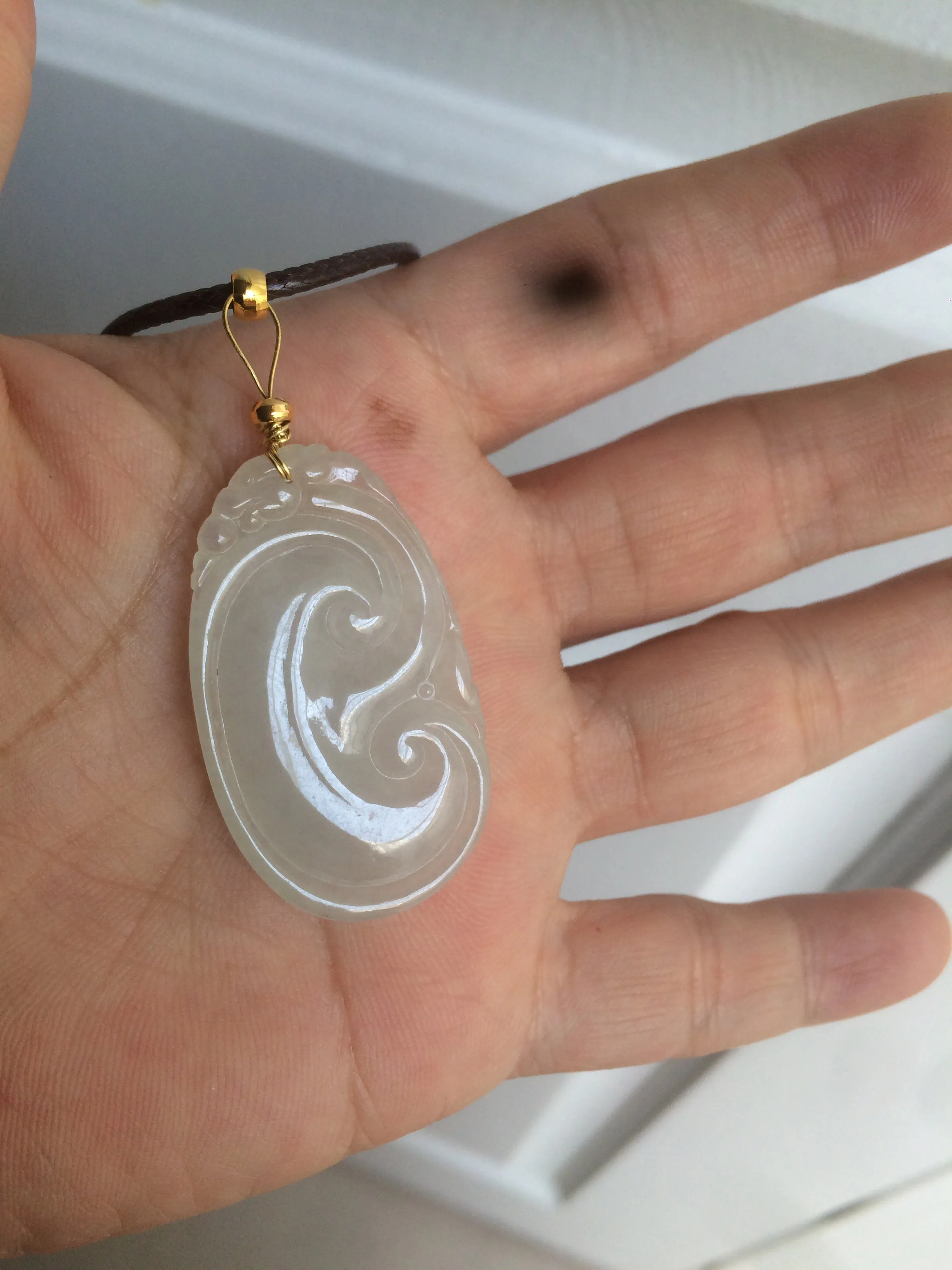 100% Natural type A icy watery fine texture Jadeite Jade RuYi(如意) pendant AY21