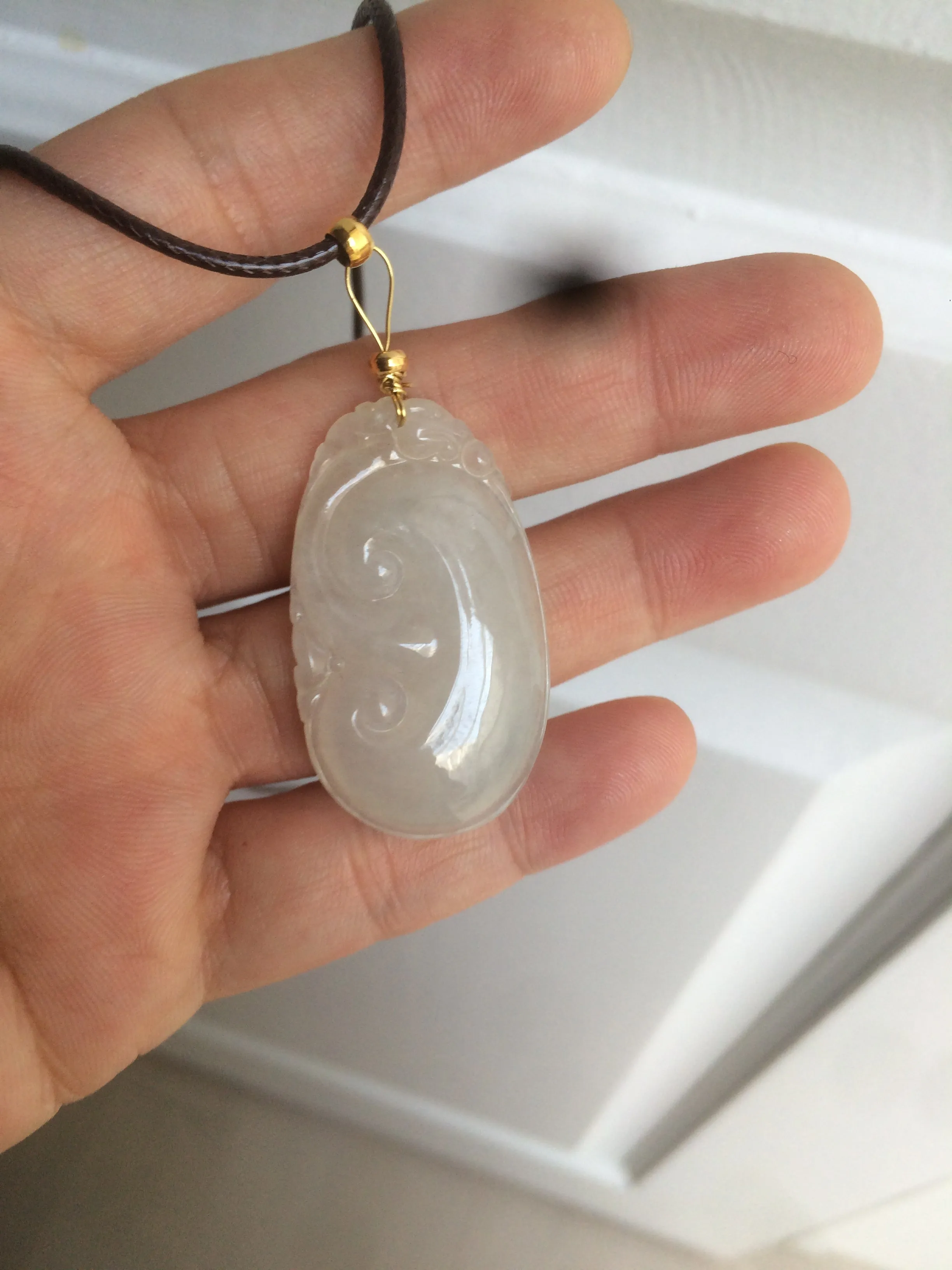 100% Natural type A icy watery fine texture Jadeite Jade RuYi(如意) pendant AY21