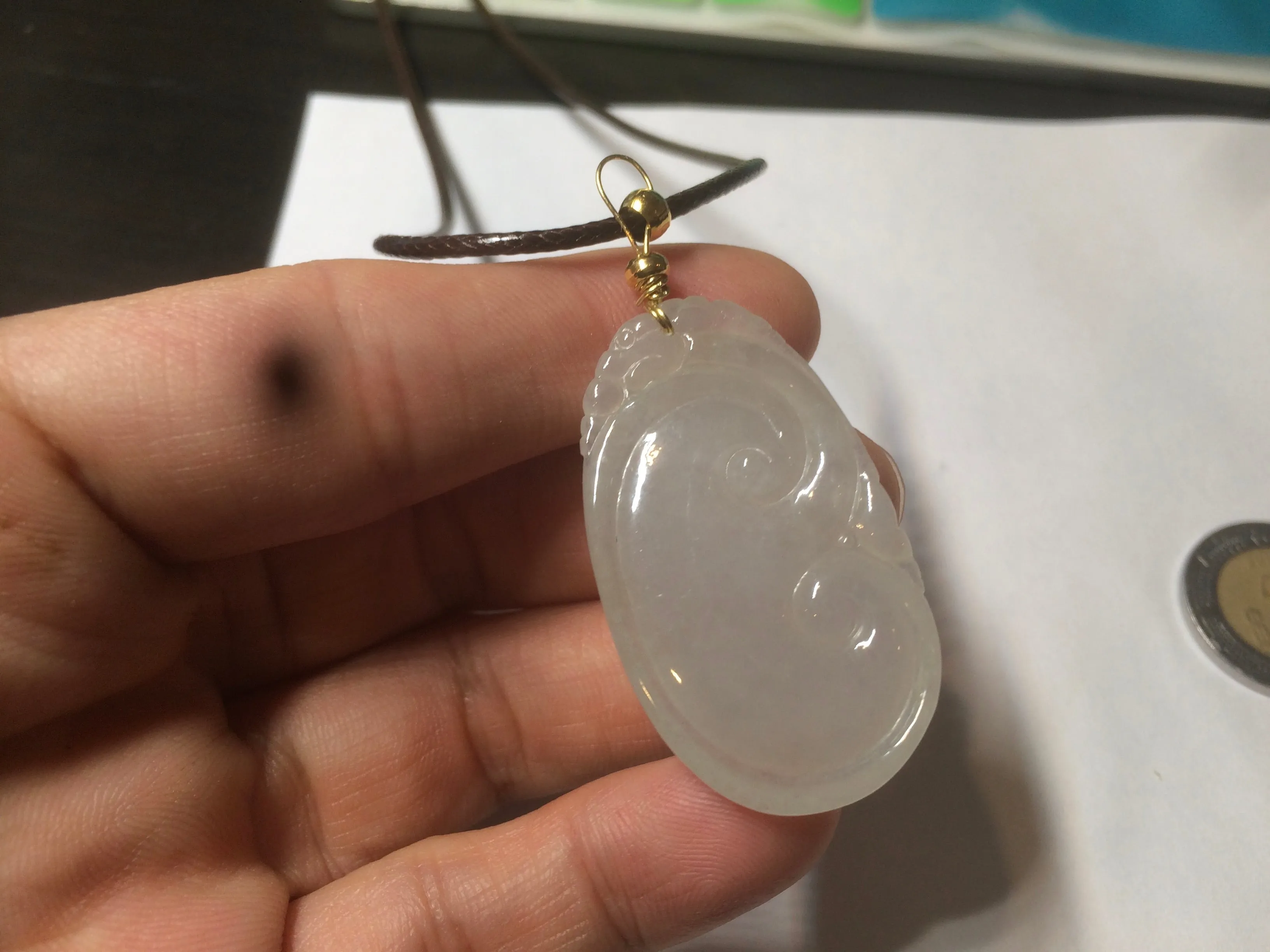 100% Natural type A icy watery fine texture Jadeite Jade RuYi(如意) pendant AY21
