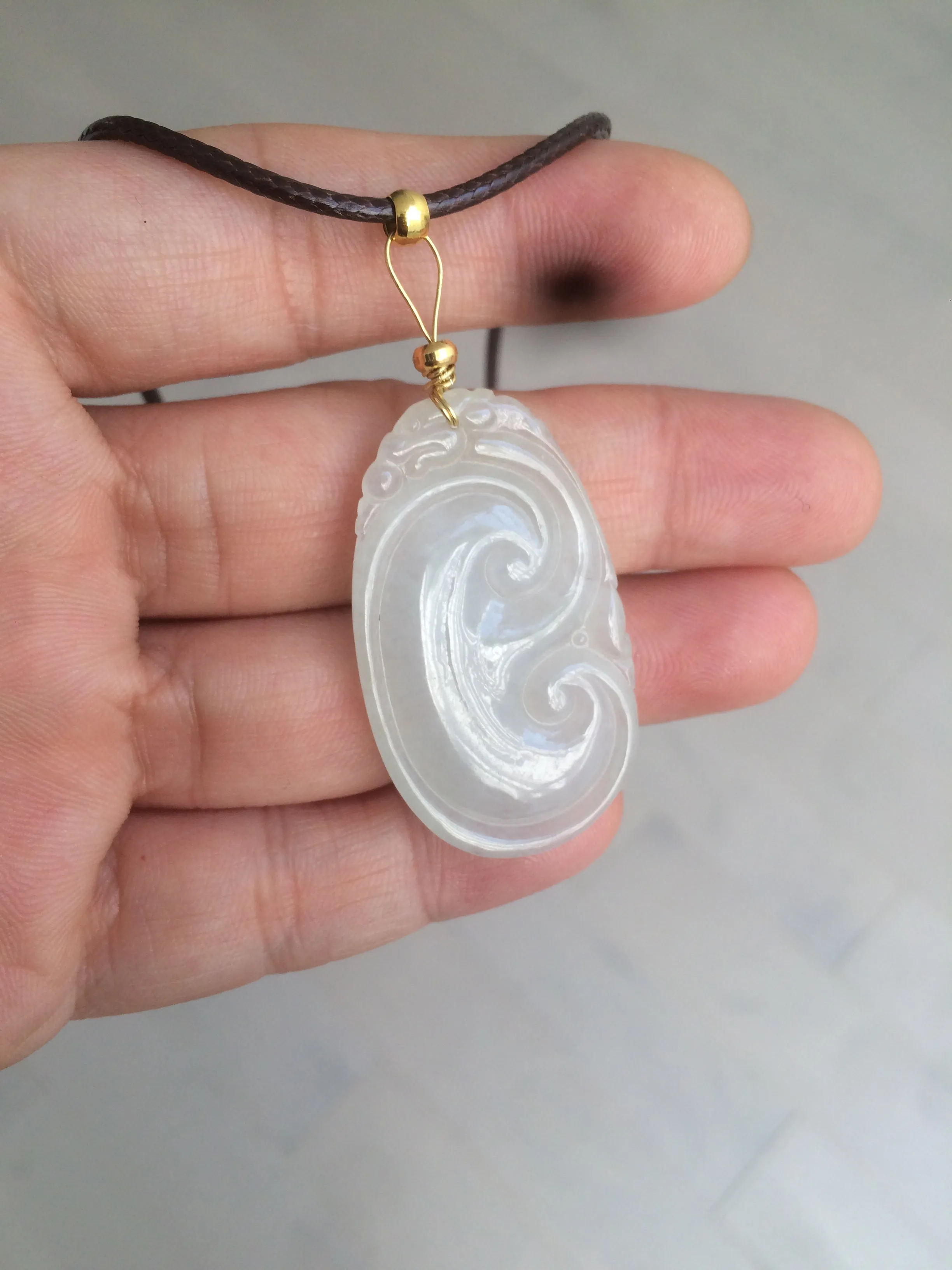 100% Natural type A icy watery fine texture Jadeite Jade RuYi(如意) pendant AY21