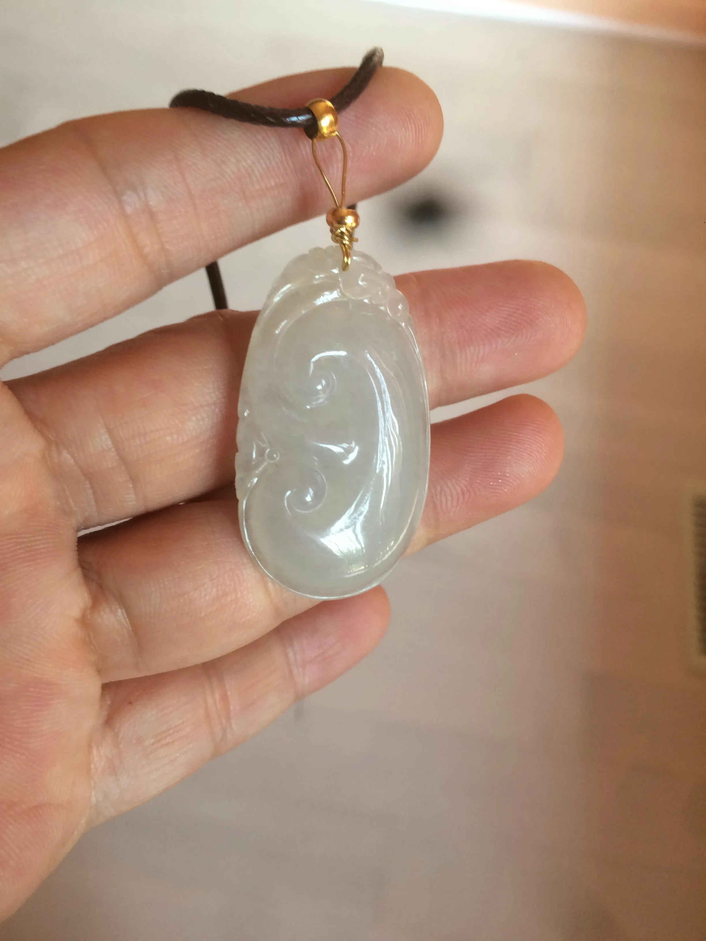 100% Natural type A icy watery fine texture Jadeite Jade RuYi(如意) pendant AY21