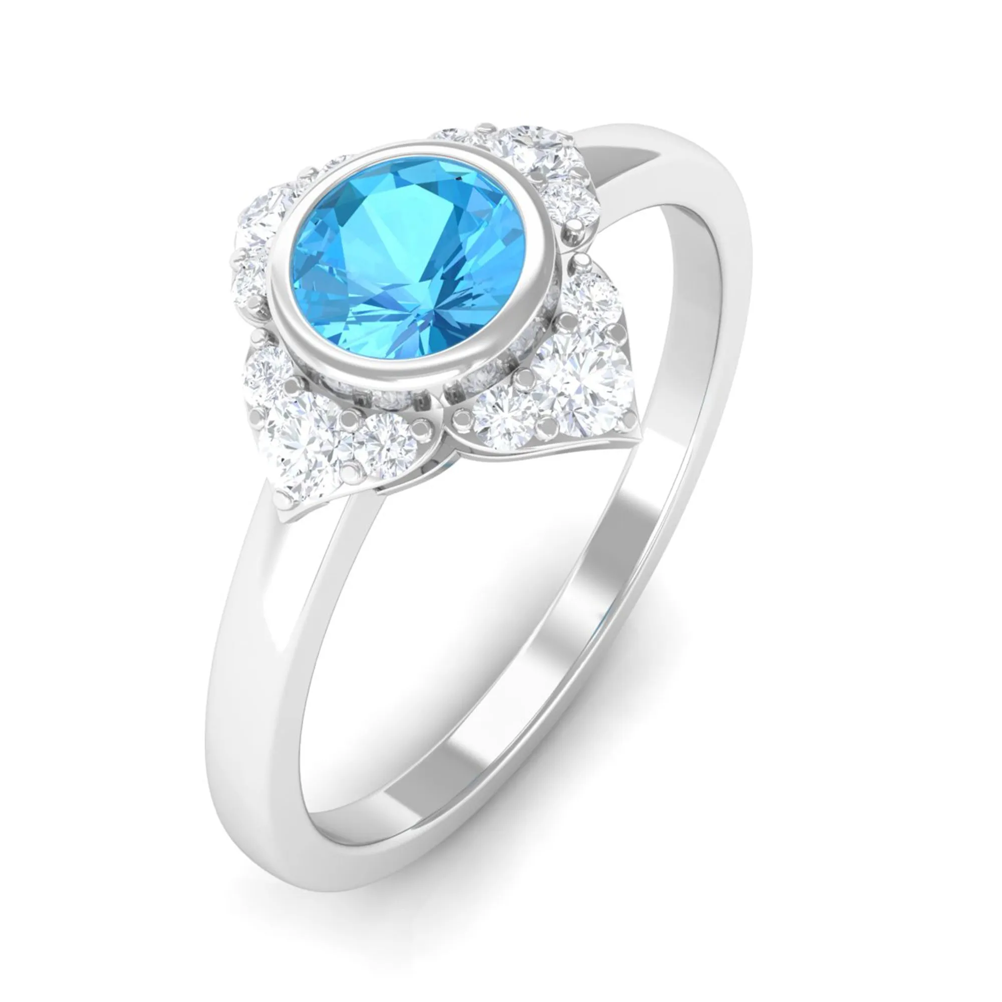 1/2 CT Natural Swiss Blue Topaz Engagement Ring with Diamond