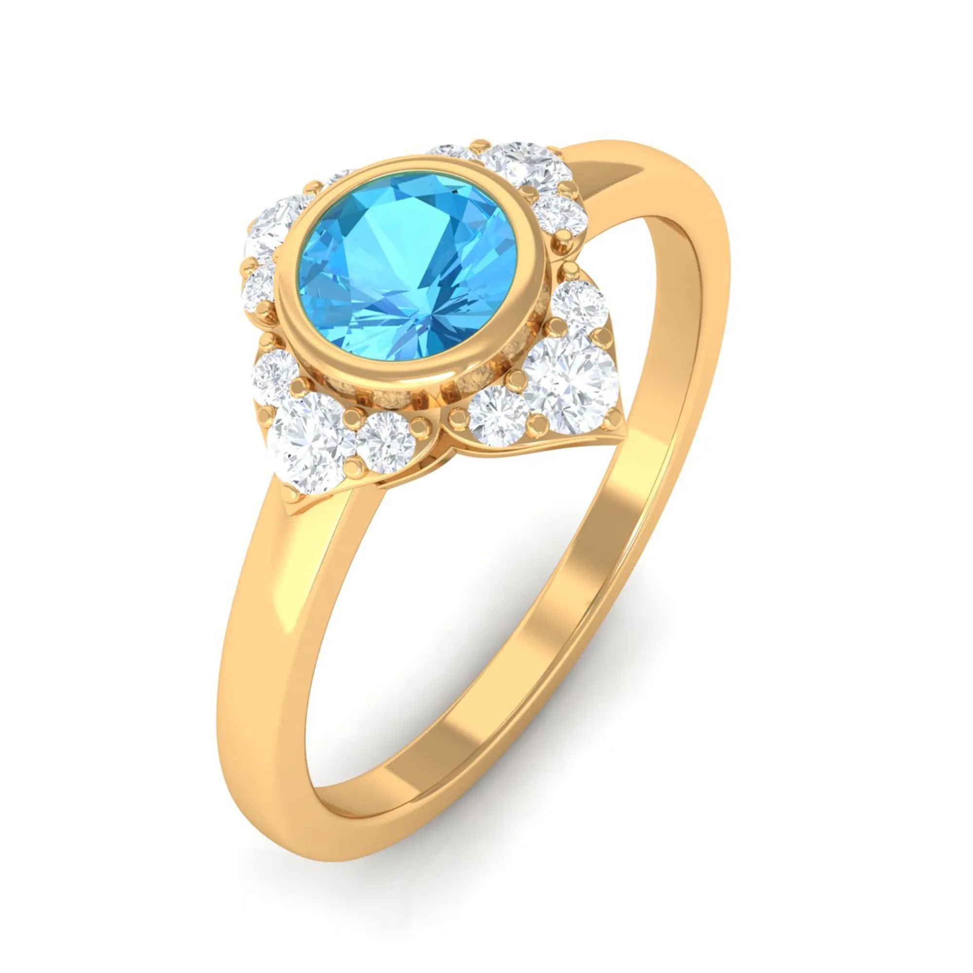 1/2 CT Natural Swiss Blue Topaz Engagement Ring with Diamond