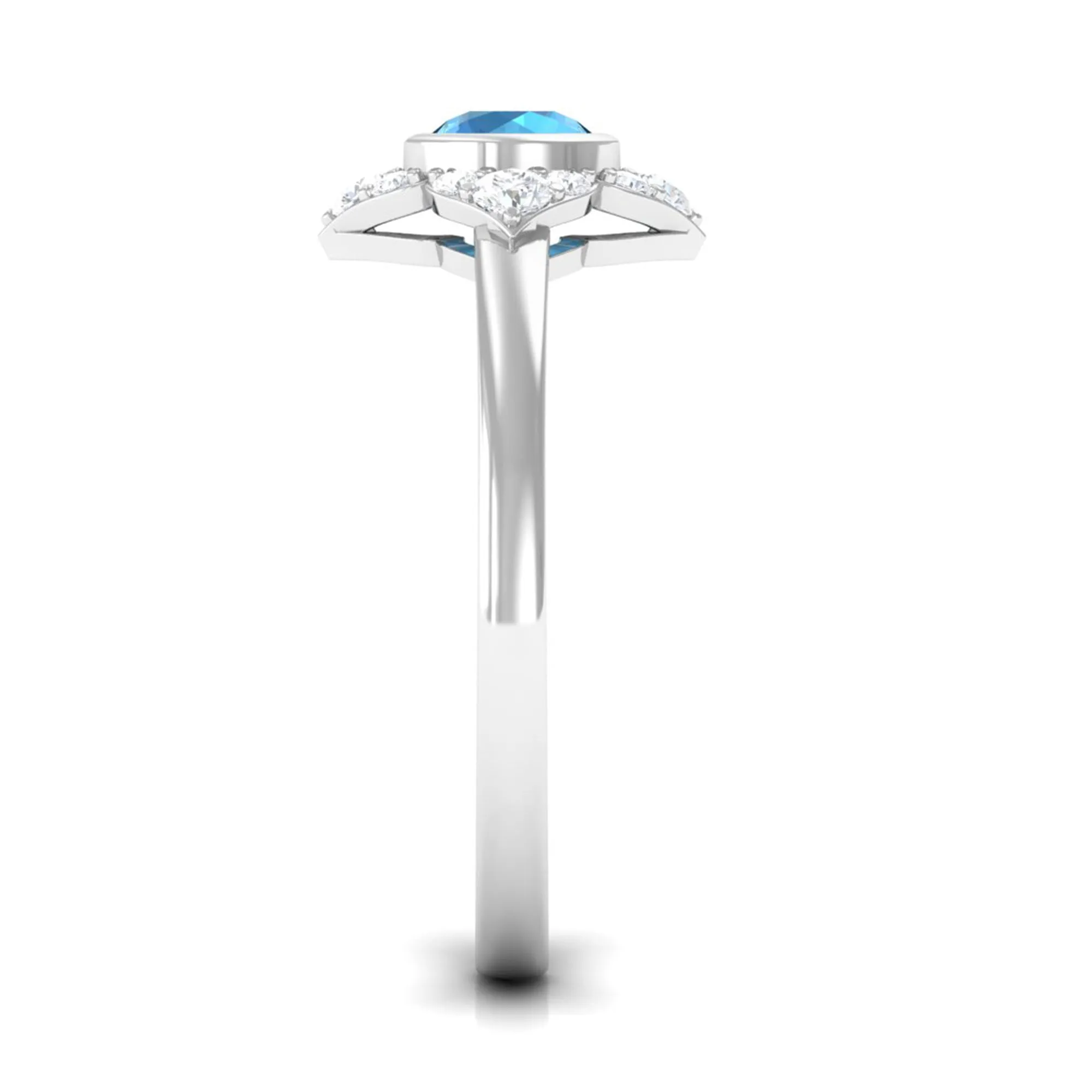 1/2 CT Natural Swiss Blue Topaz Engagement Ring with Diamond