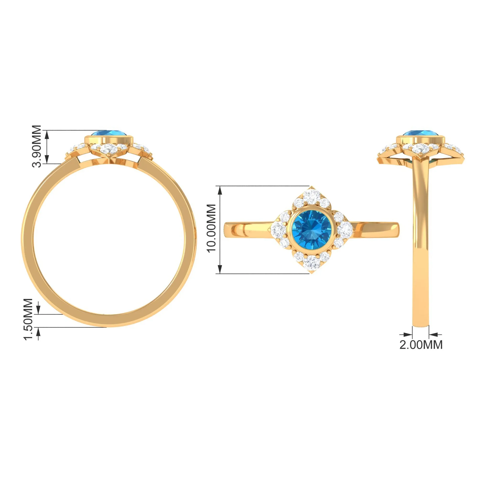 1/2 CT Natural Swiss Blue Topaz Engagement Ring with Diamond