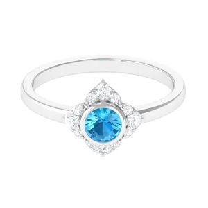 1/2 CT Natural Swiss Blue Topaz Engagement Ring with Diamond