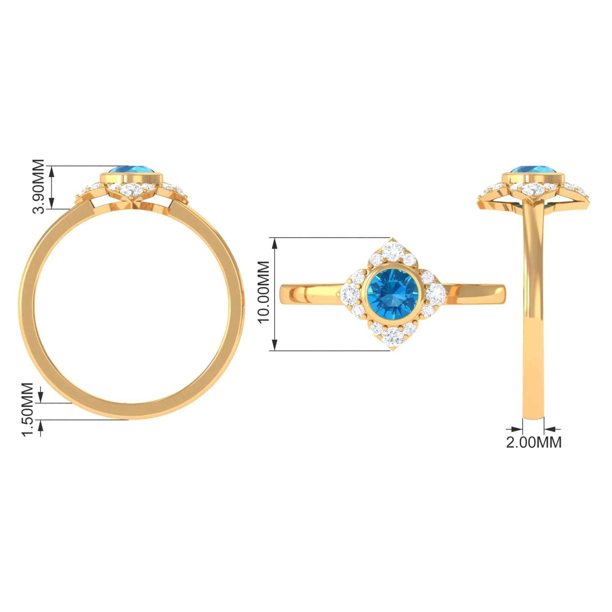 1/2 CT Natural Swiss Blue Topaz Engagement Ring with Diamond