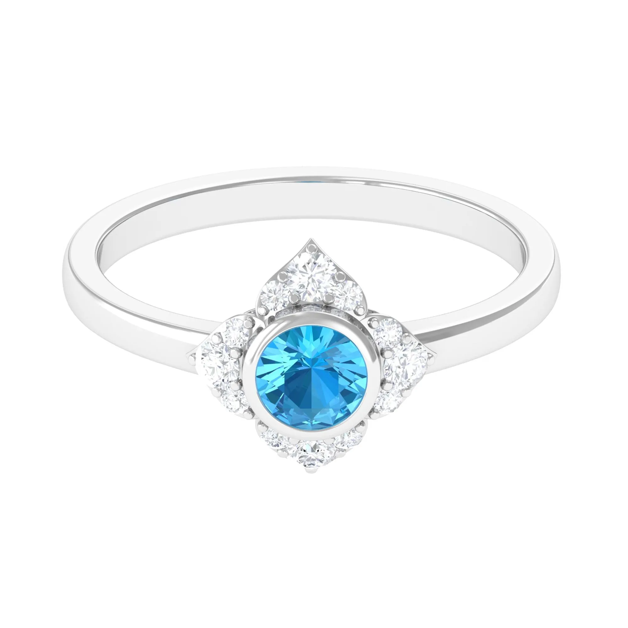 1/2 CT Natural Swiss Blue Topaz Engagement Ring with Diamond