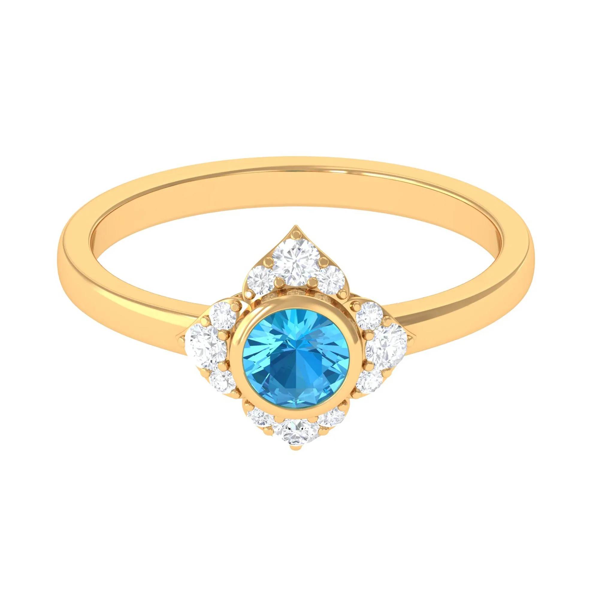 1/2 CT Natural Swiss Blue Topaz Engagement Ring with Diamond