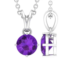 1/2 CT Round Amethyst Solitaire Pendant with Rabbit Ear Bail