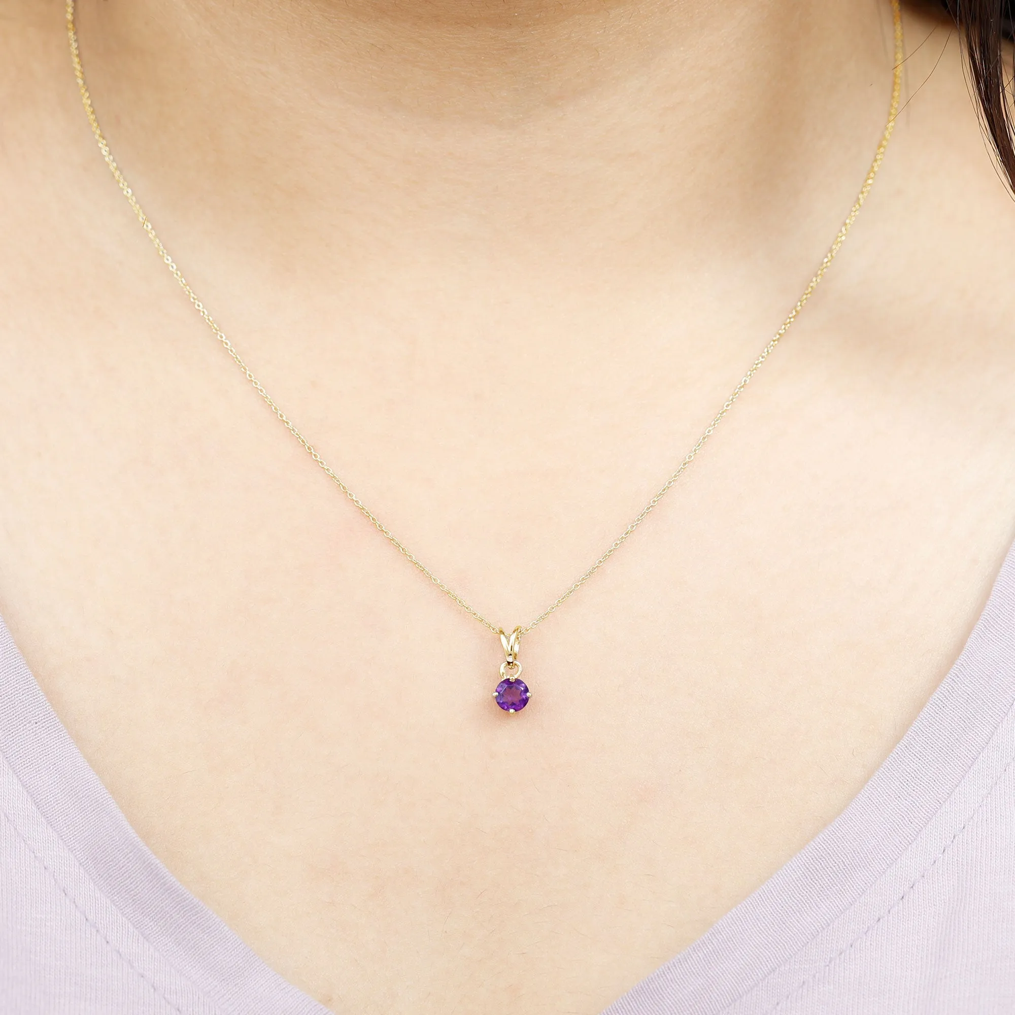 1/2 CT Round Amethyst Solitaire Pendant with Rabbit Ear Bail