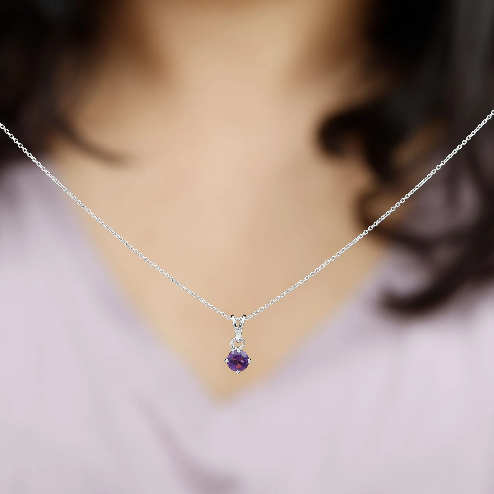 1/2 CT Round Amethyst Solitaire Pendant with Rabbit Ear Bail