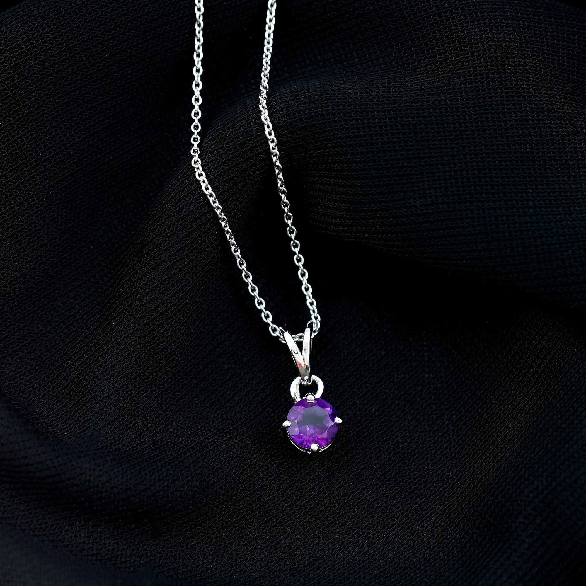 1/2 CT Round Amethyst Solitaire Pendant with Rabbit Ear Bail