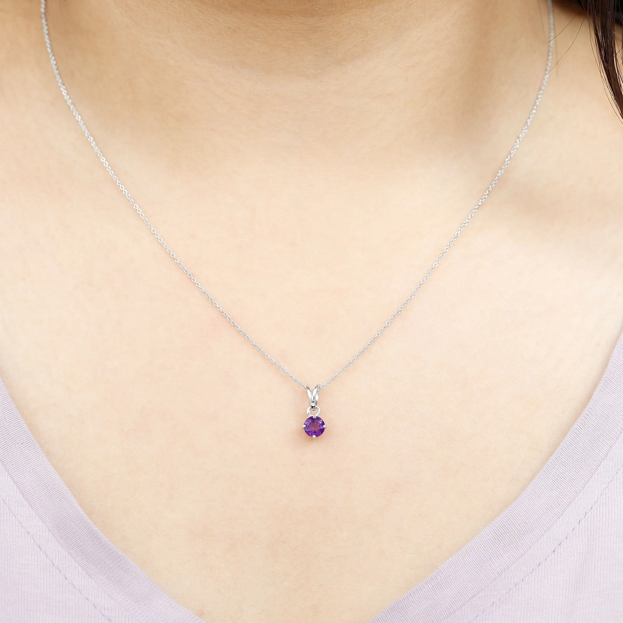 1/2 CT Round Amethyst Solitaire Pendant with Rabbit Ear Bail