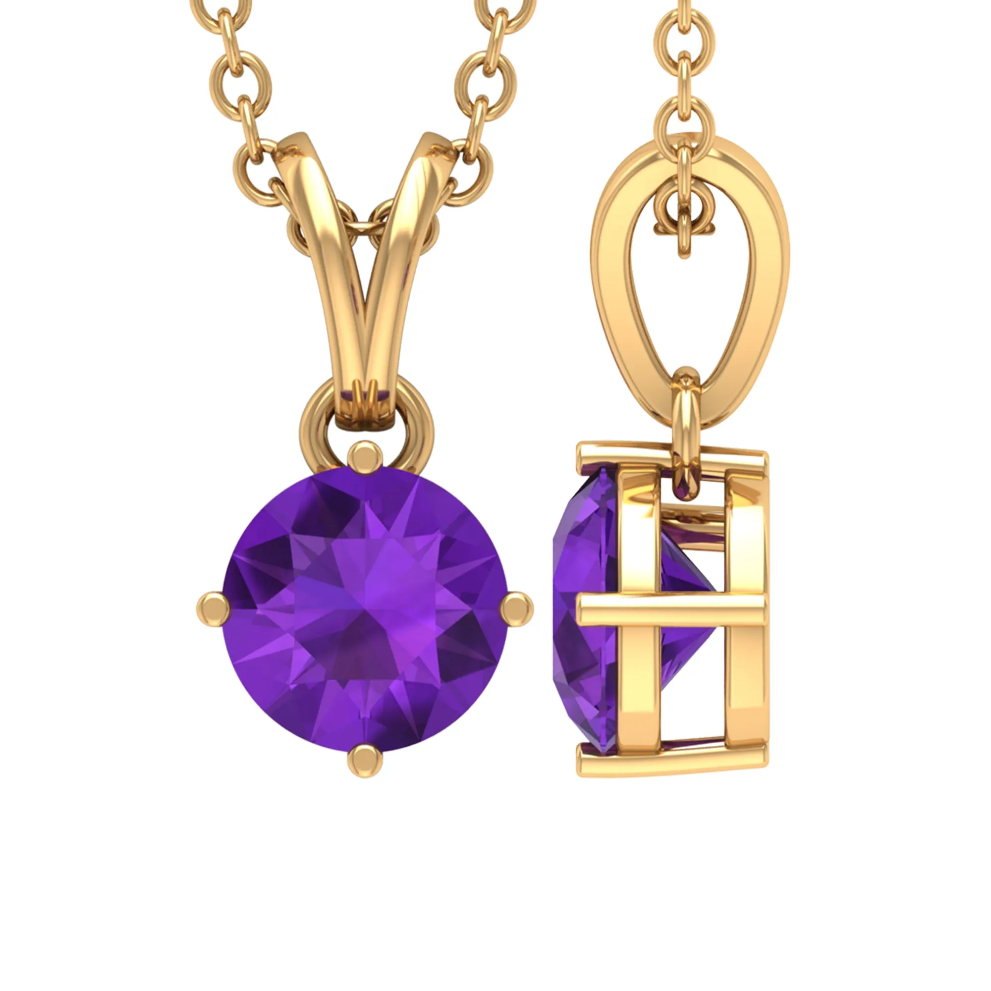 1/2 CT Round Amethyst Solitaire Pendant with Rabbit Ear Bail