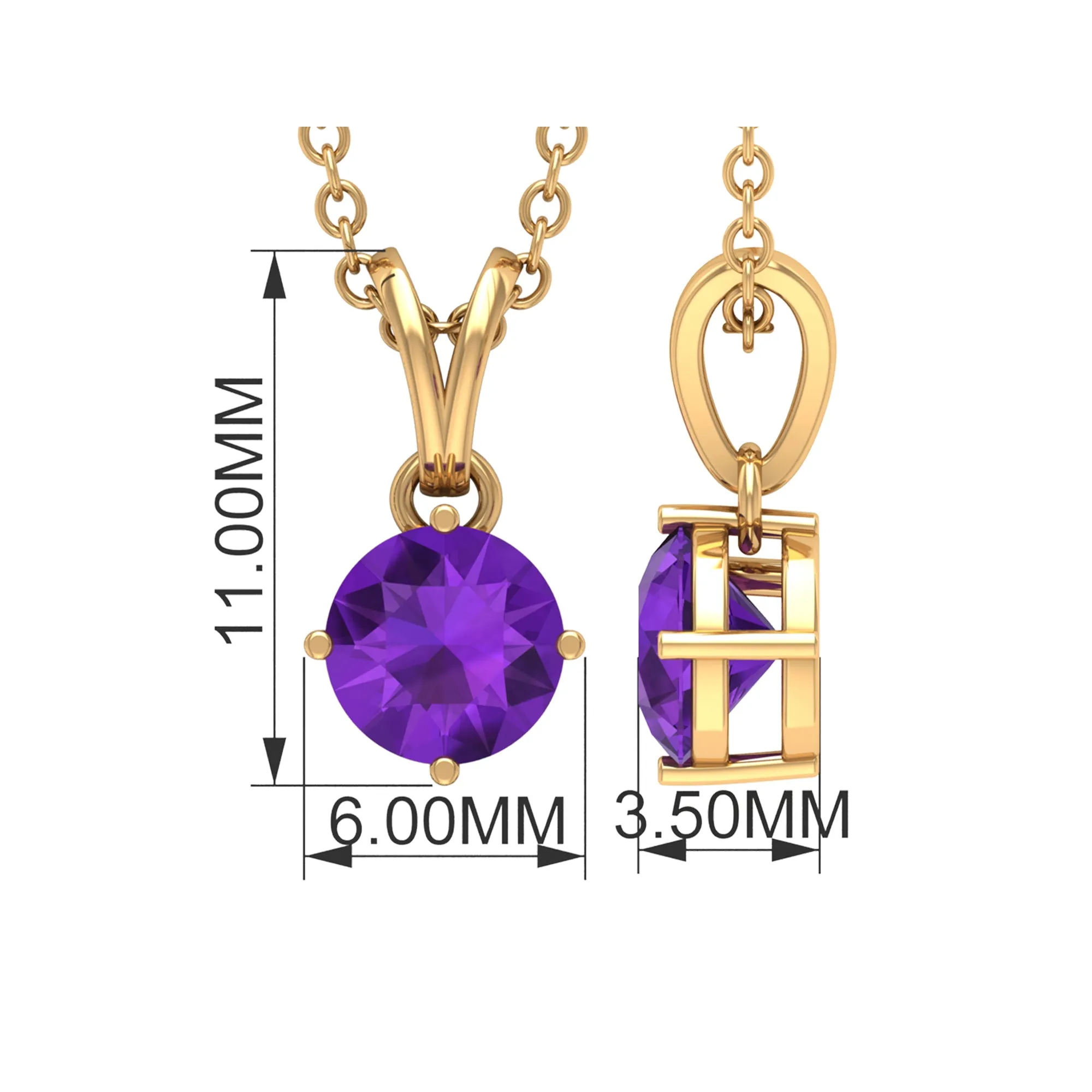1/2 CT Round Amethyst Solitaire Pendant with Rabbit Ear Bail