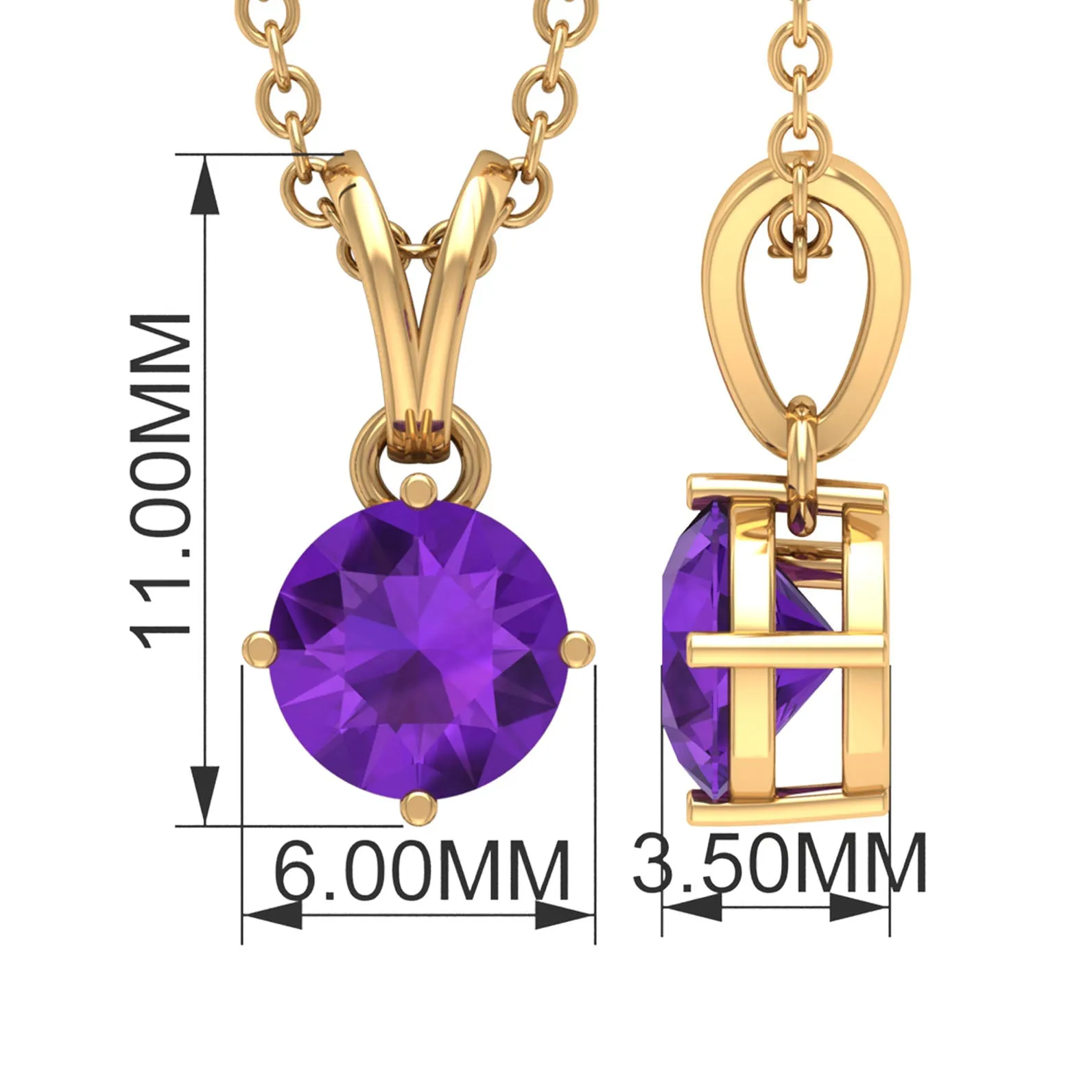 1/2 CT Round Amethyst Solitaire Pendant with Rabbit Ear Bail