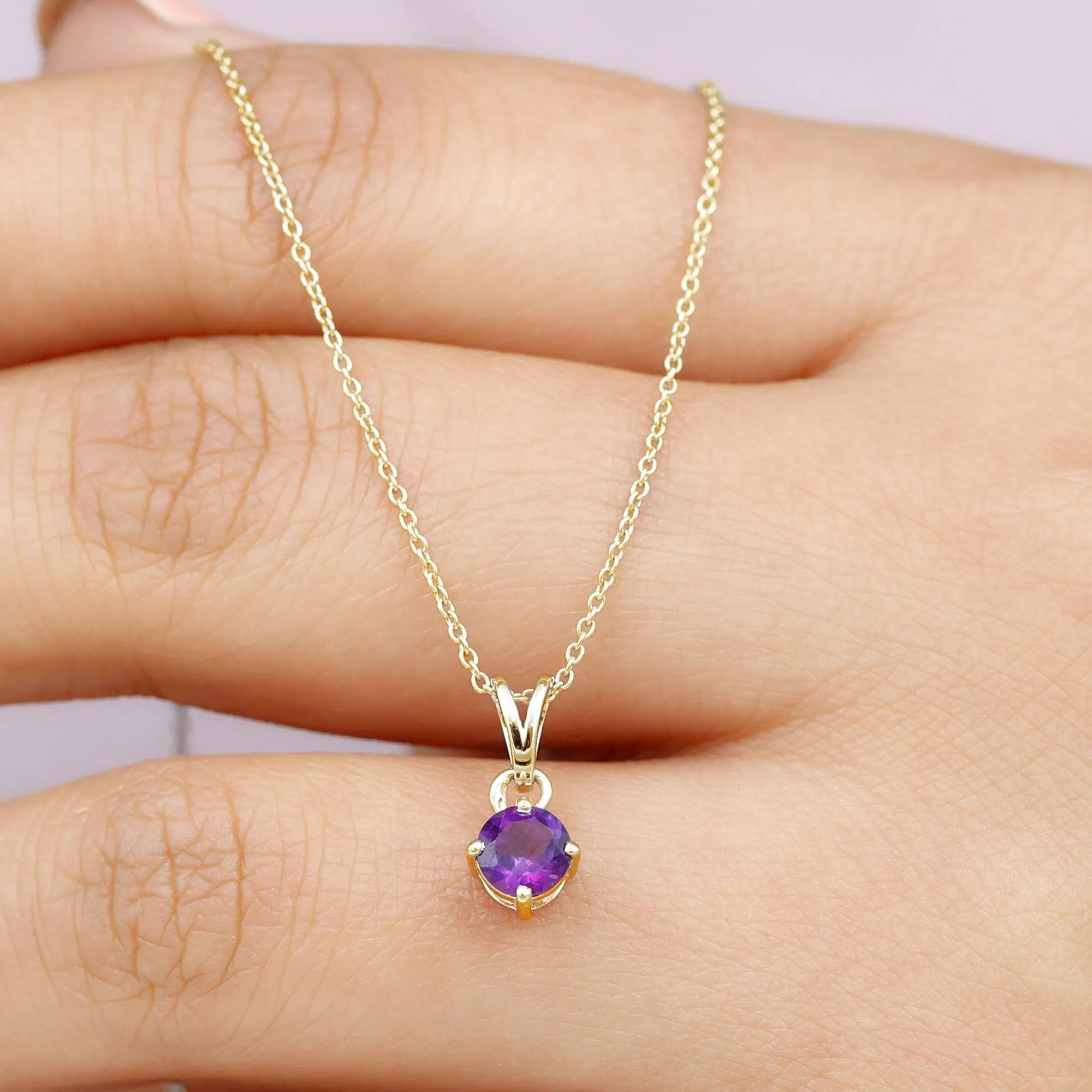 1/2 CT Round Amethyst Solitaire Pendant with Rabbit Ear Bail