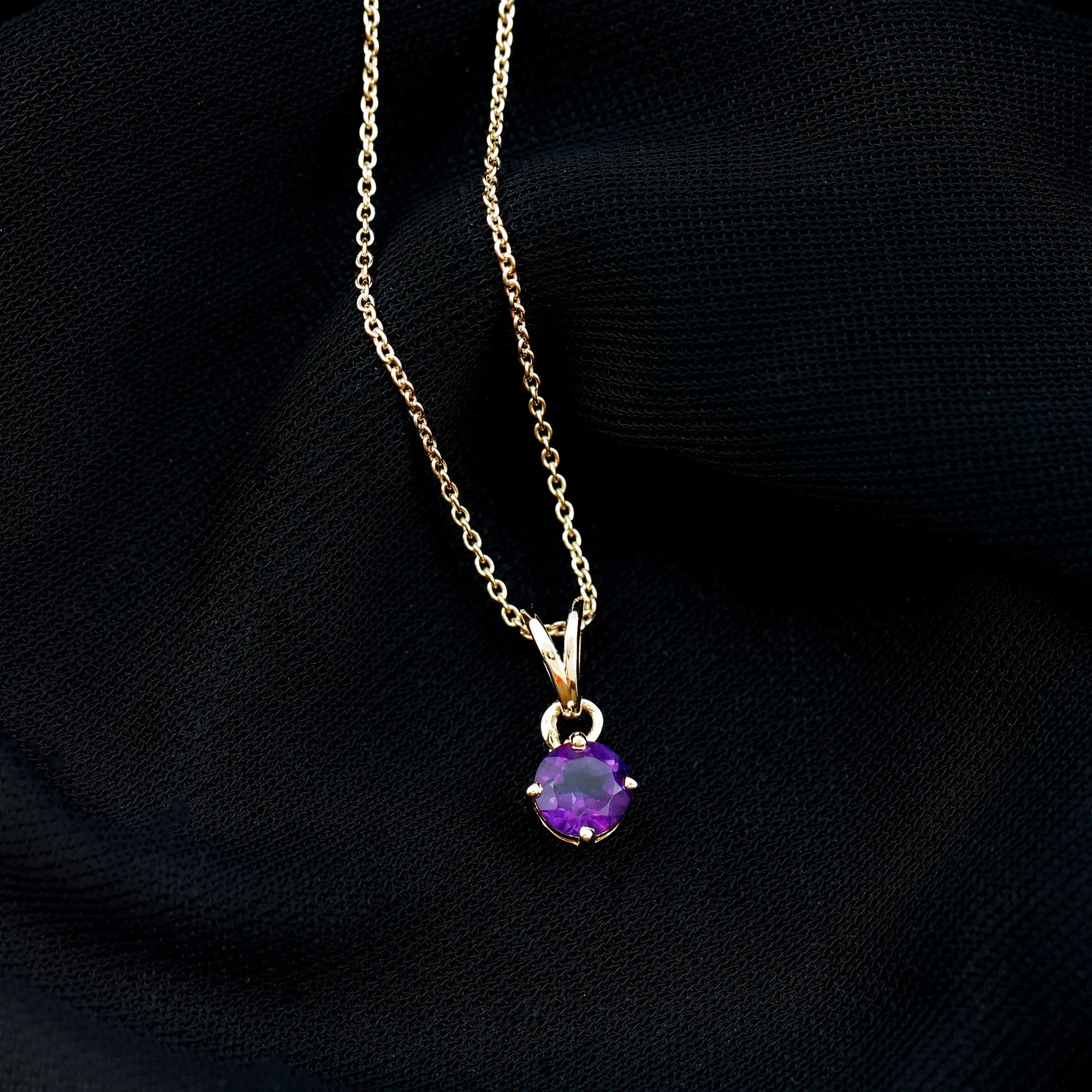 1/2 CT Round Amethyst Solitaire Pendant with Rabbit Ear Bail