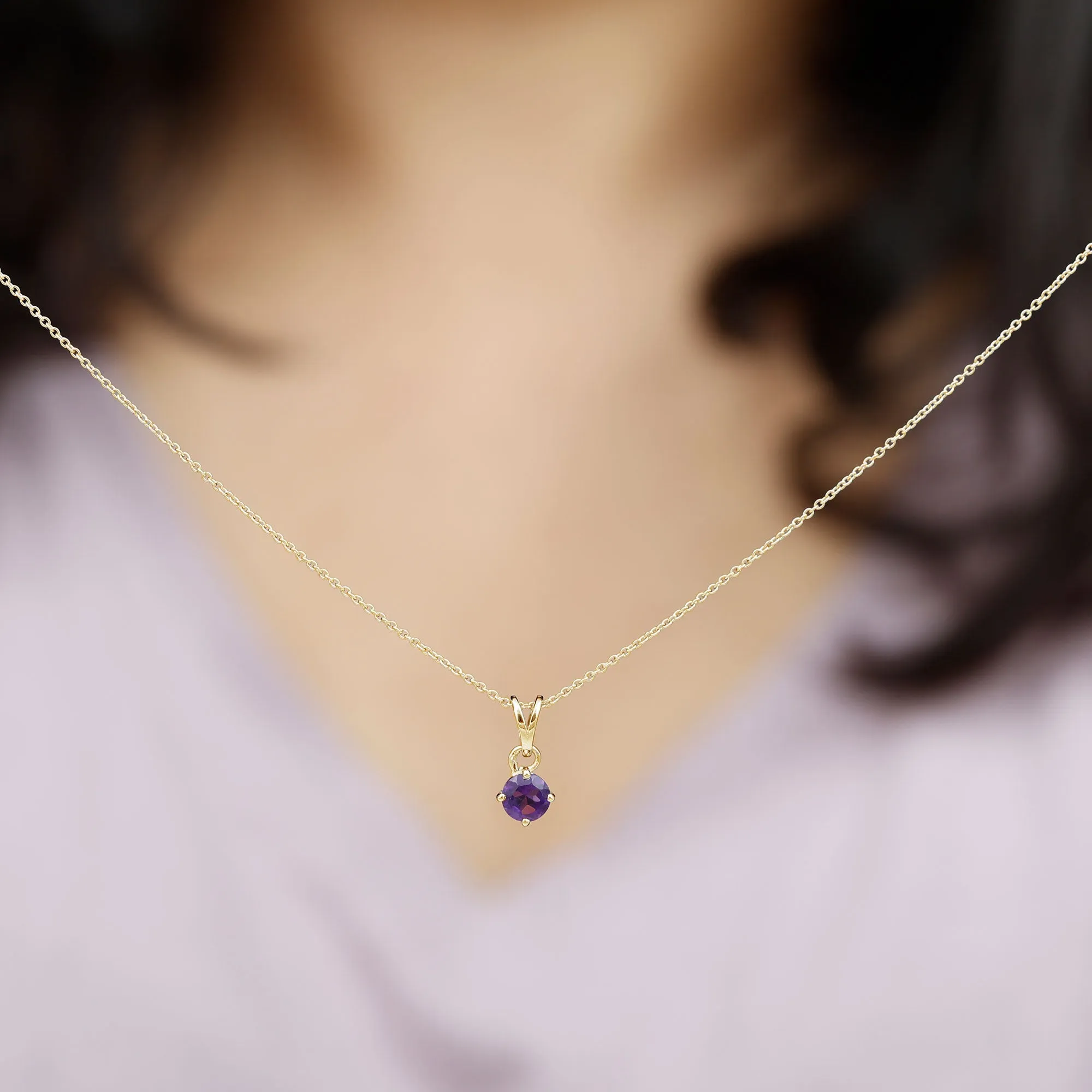 1/2 CT Round Amethyst Solitaire Pendant with Rabbit Ear Bail