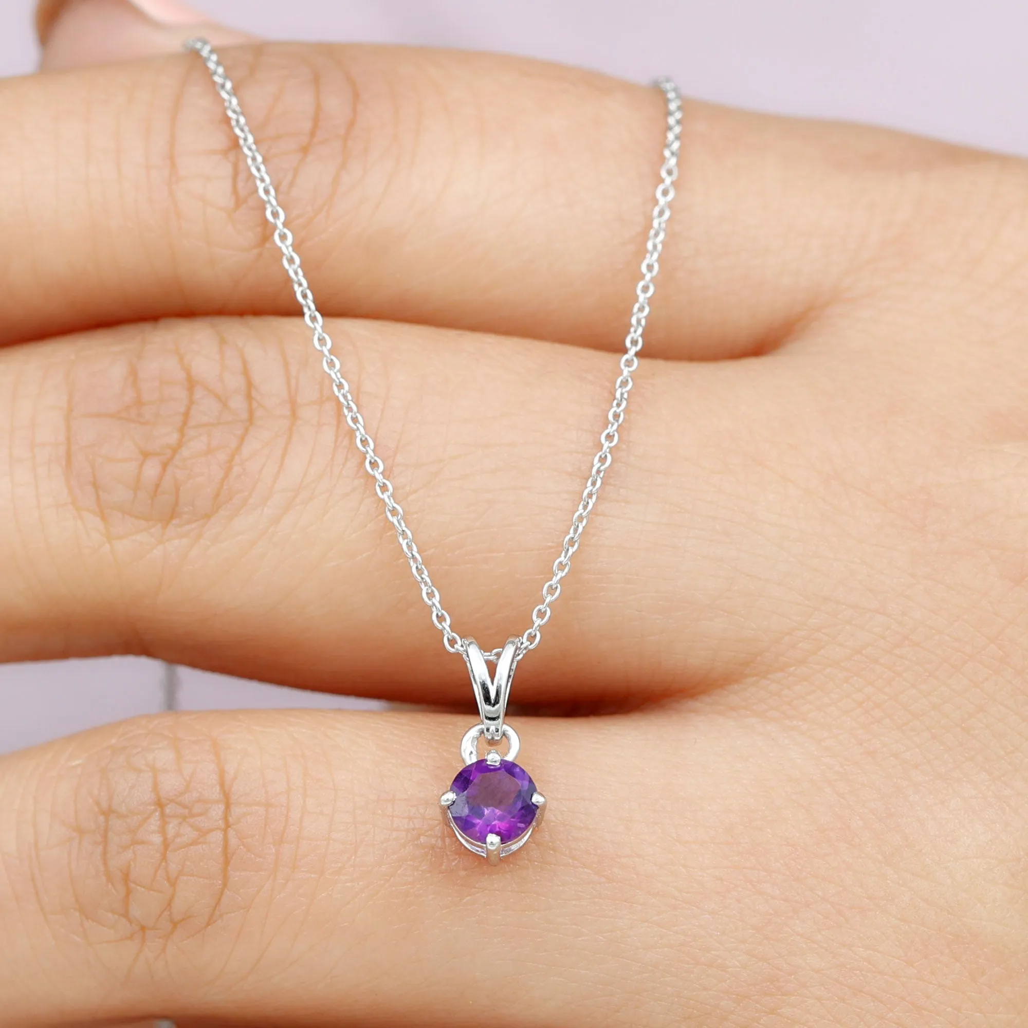 1/2 CT Round Amethyst Solitaire Pendant with Rabbit Ear Bail