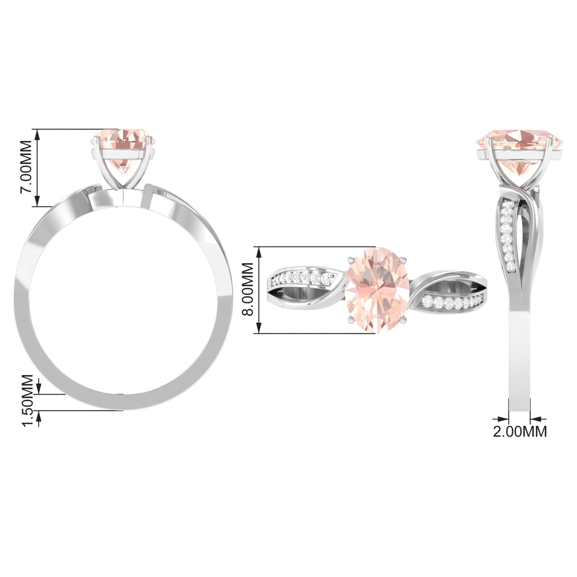 1.25 CT Infinity Shank Morganite Engagement Ring with Diamond