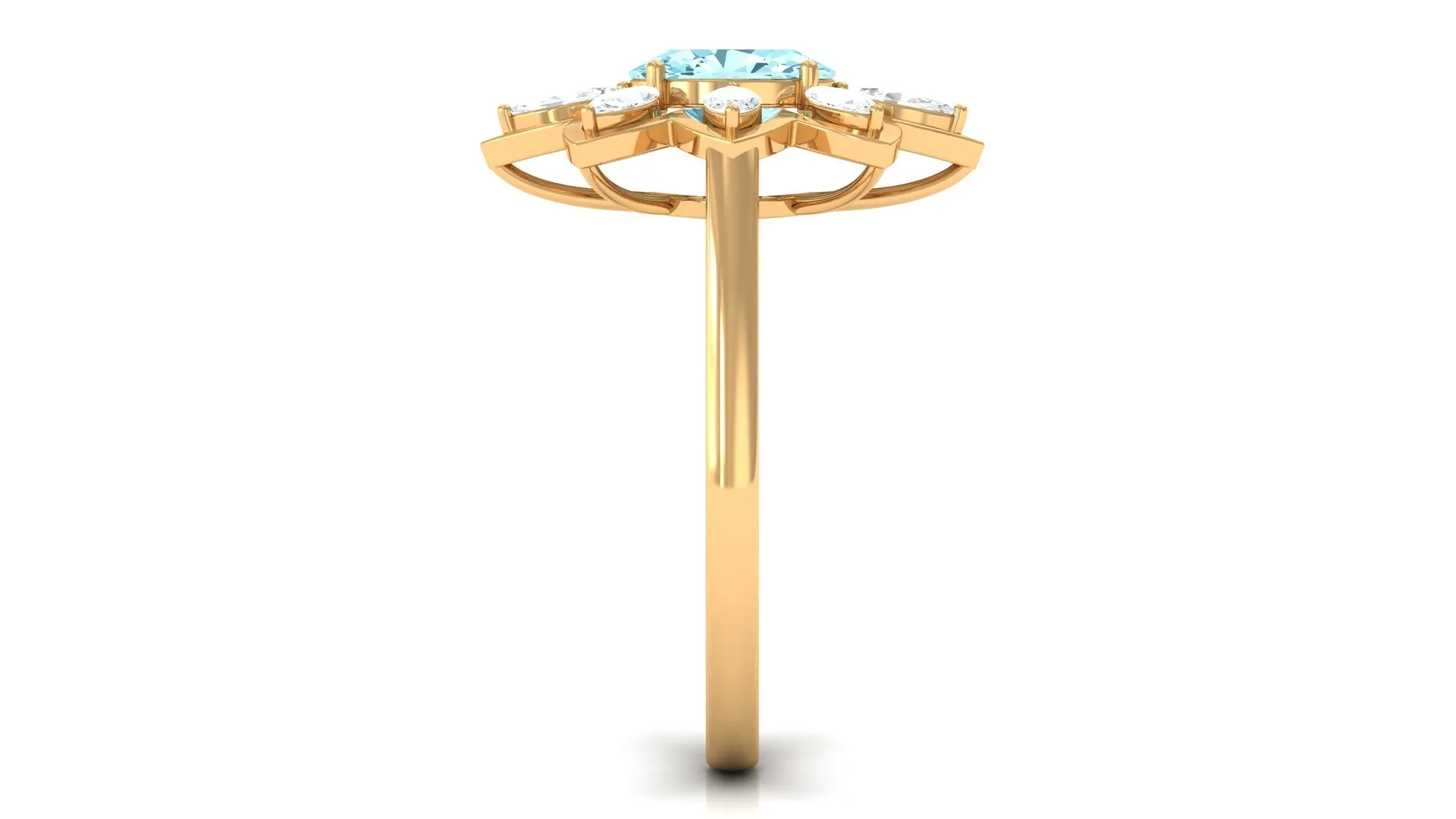 1.25 Ct Oval Aquamarine Flower Cocktail Ring with Moissanite