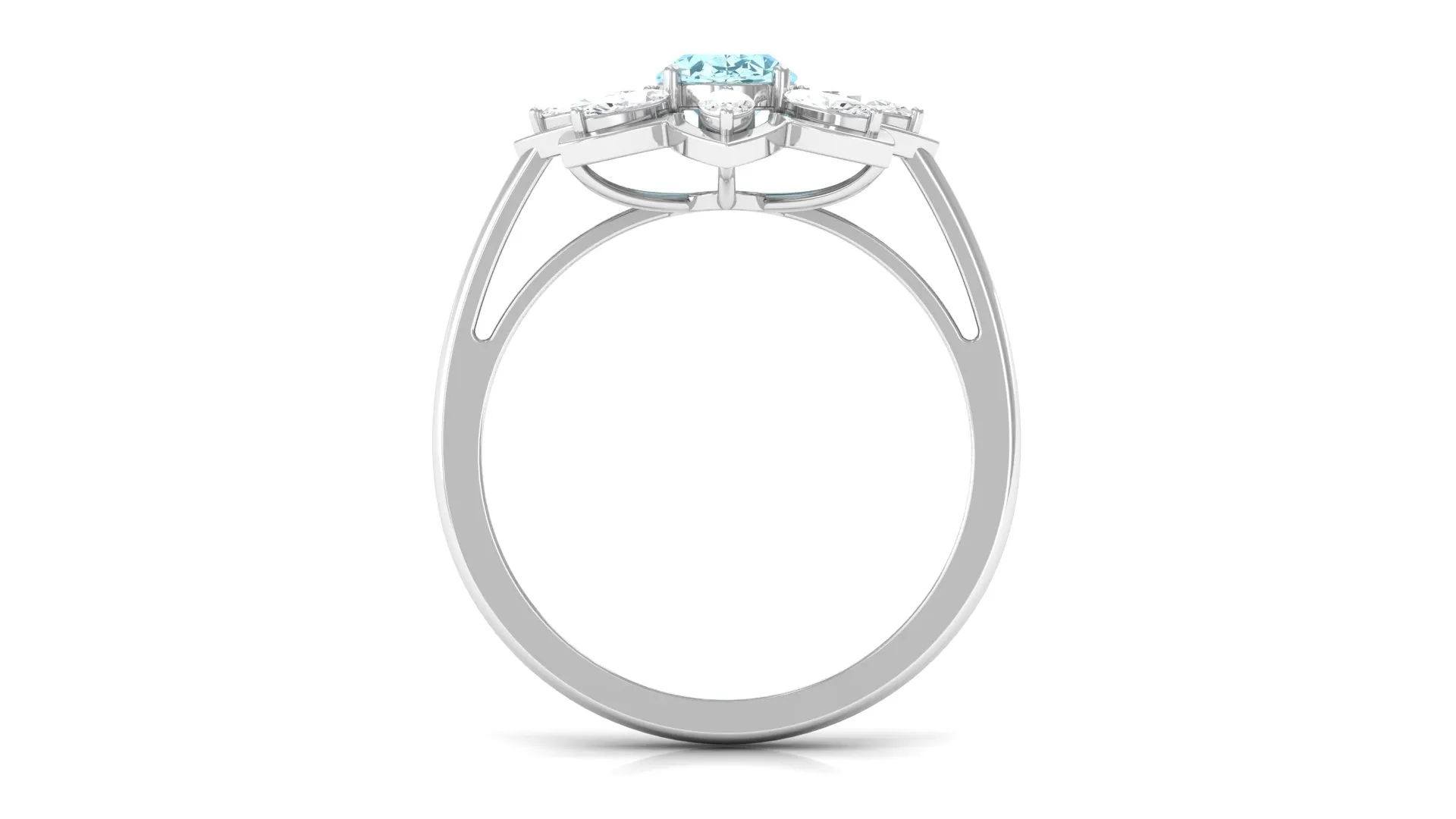 1.25 Ct Oval Aquamarine Flower Cocktail Ring with Moissanite