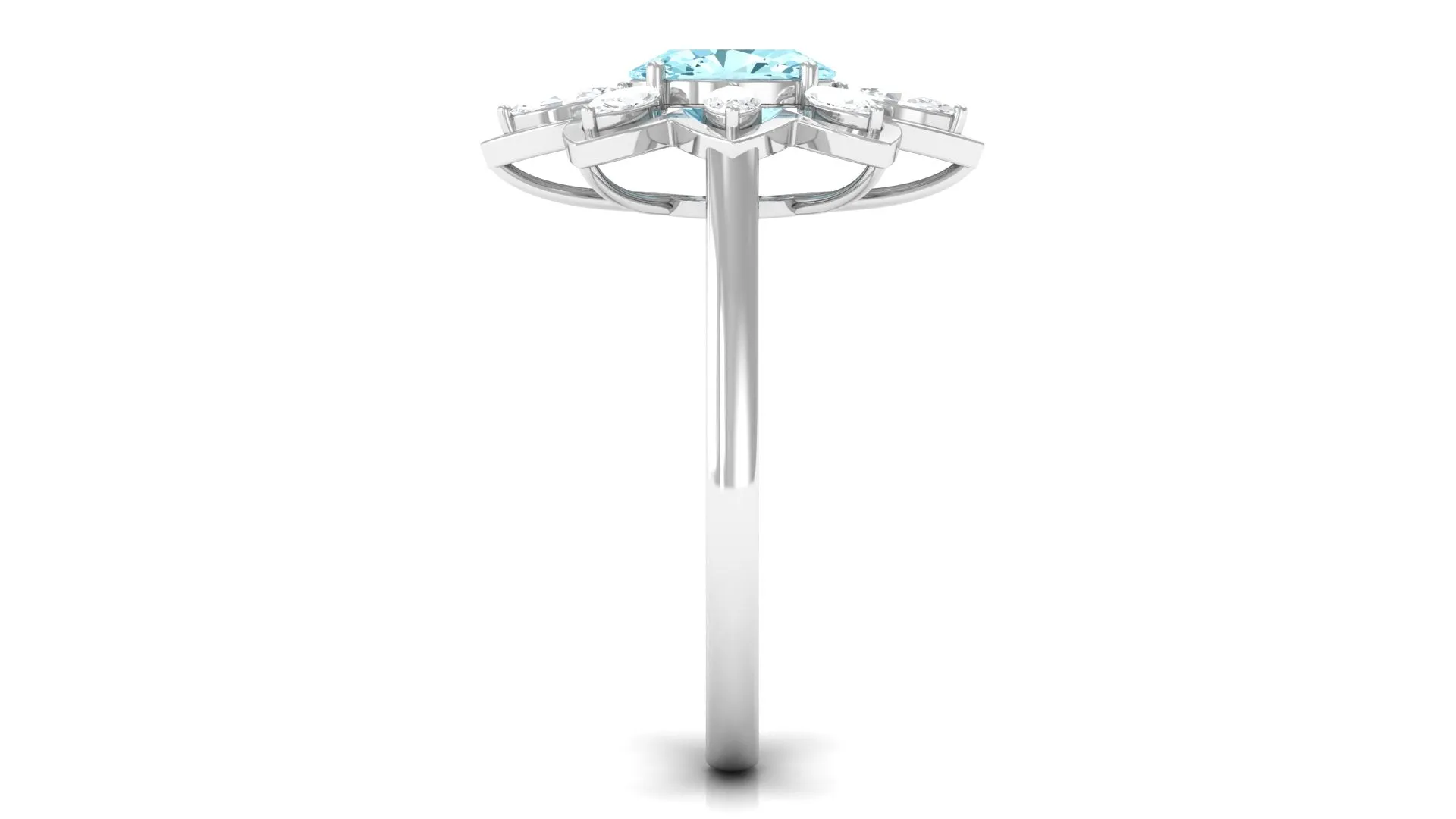 1.25 Ct Oval Aquamarine Flower Cocktail Ring with Moissanite