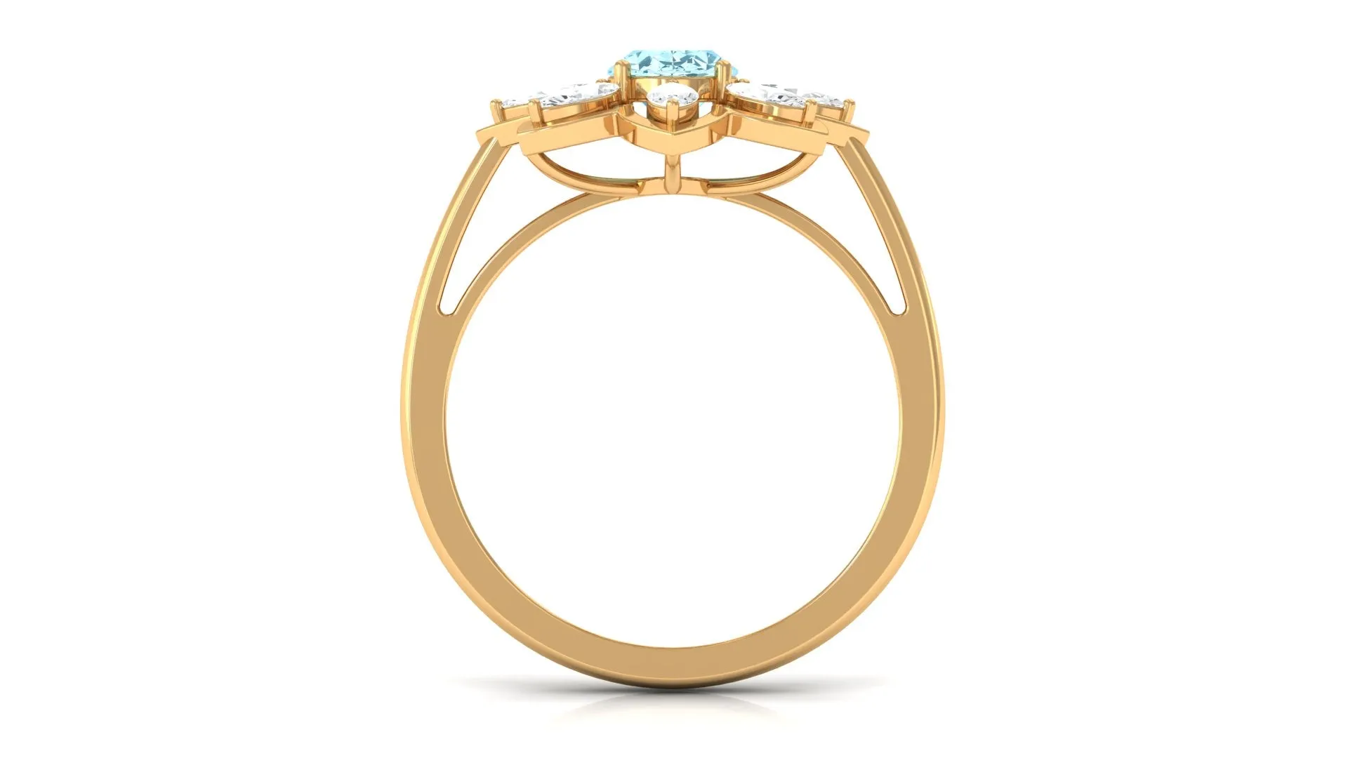 1.25 Ct Oval Aquamarine Flower Cocktail Ring with Moissanite